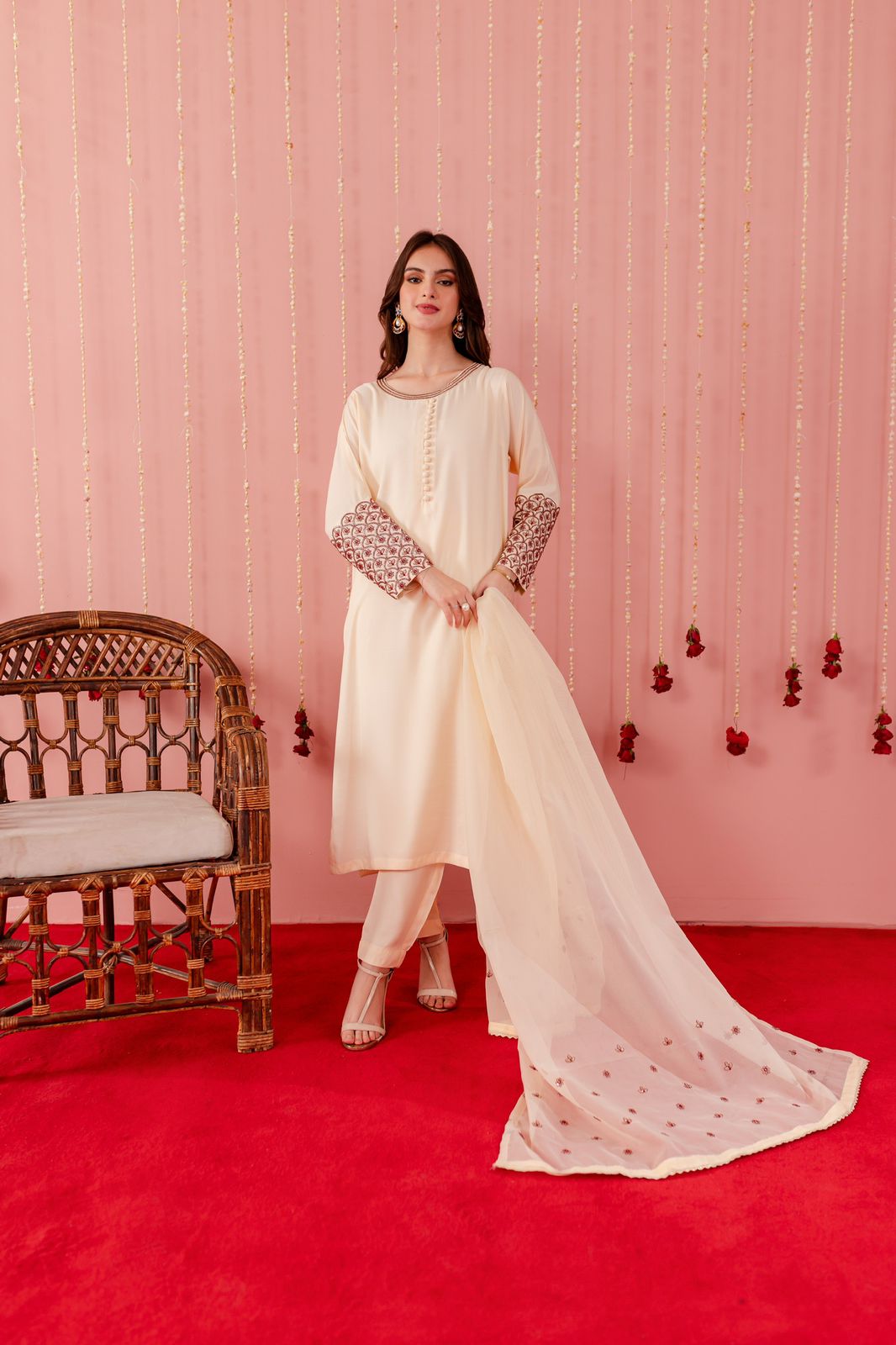 Raw Silk Embroidered Dress - C01