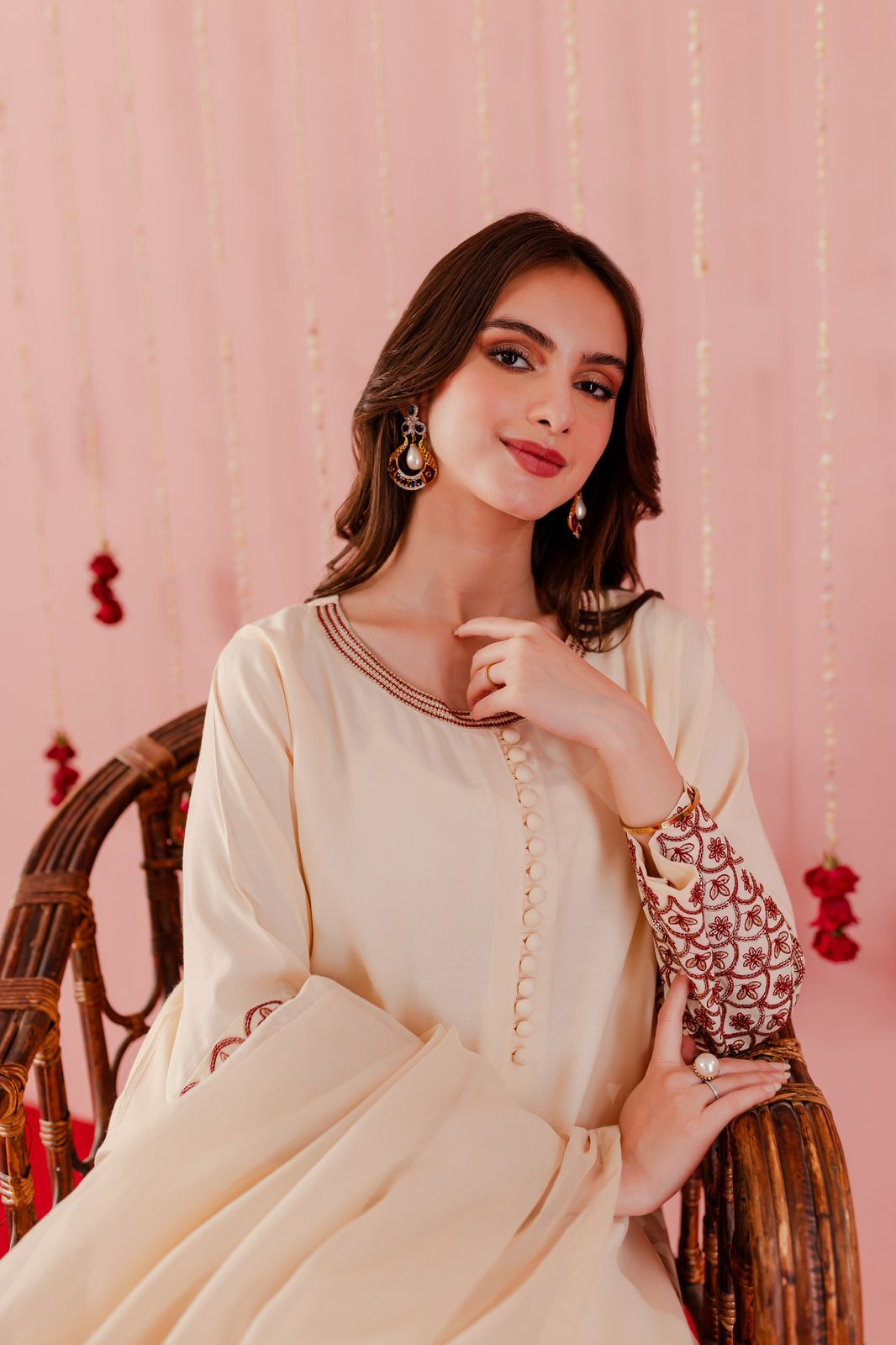 Raw Silk Embroidered Dress - C01