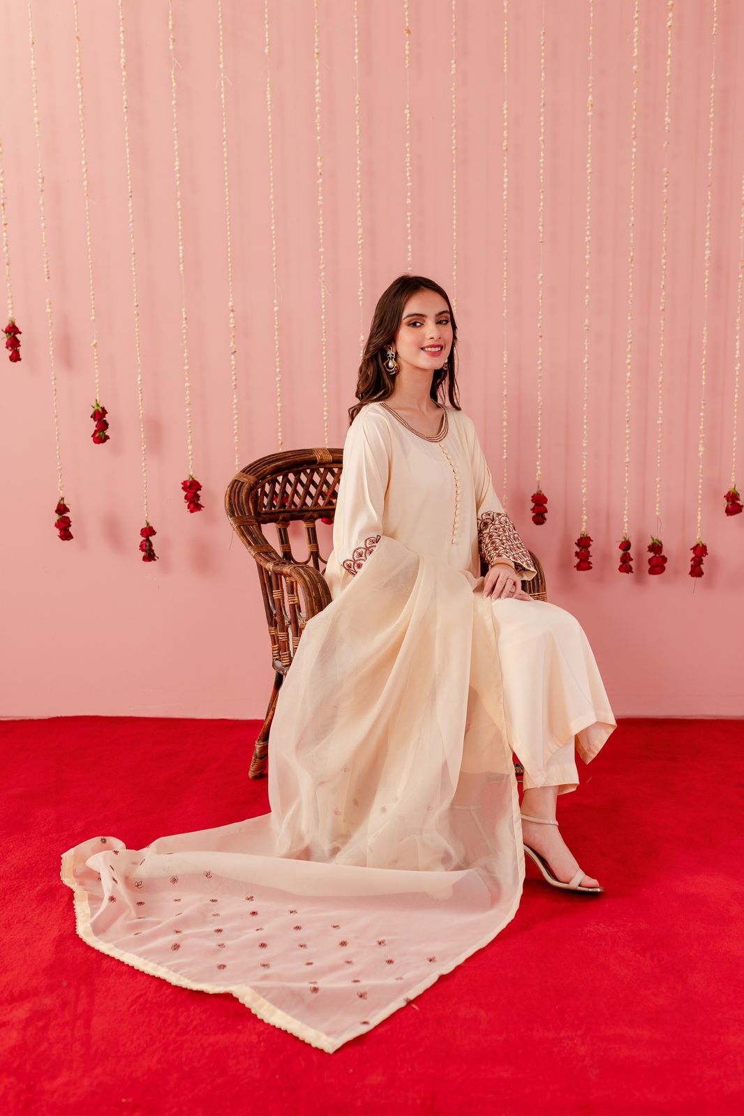 Raw Silk Embroidered Dress - C01