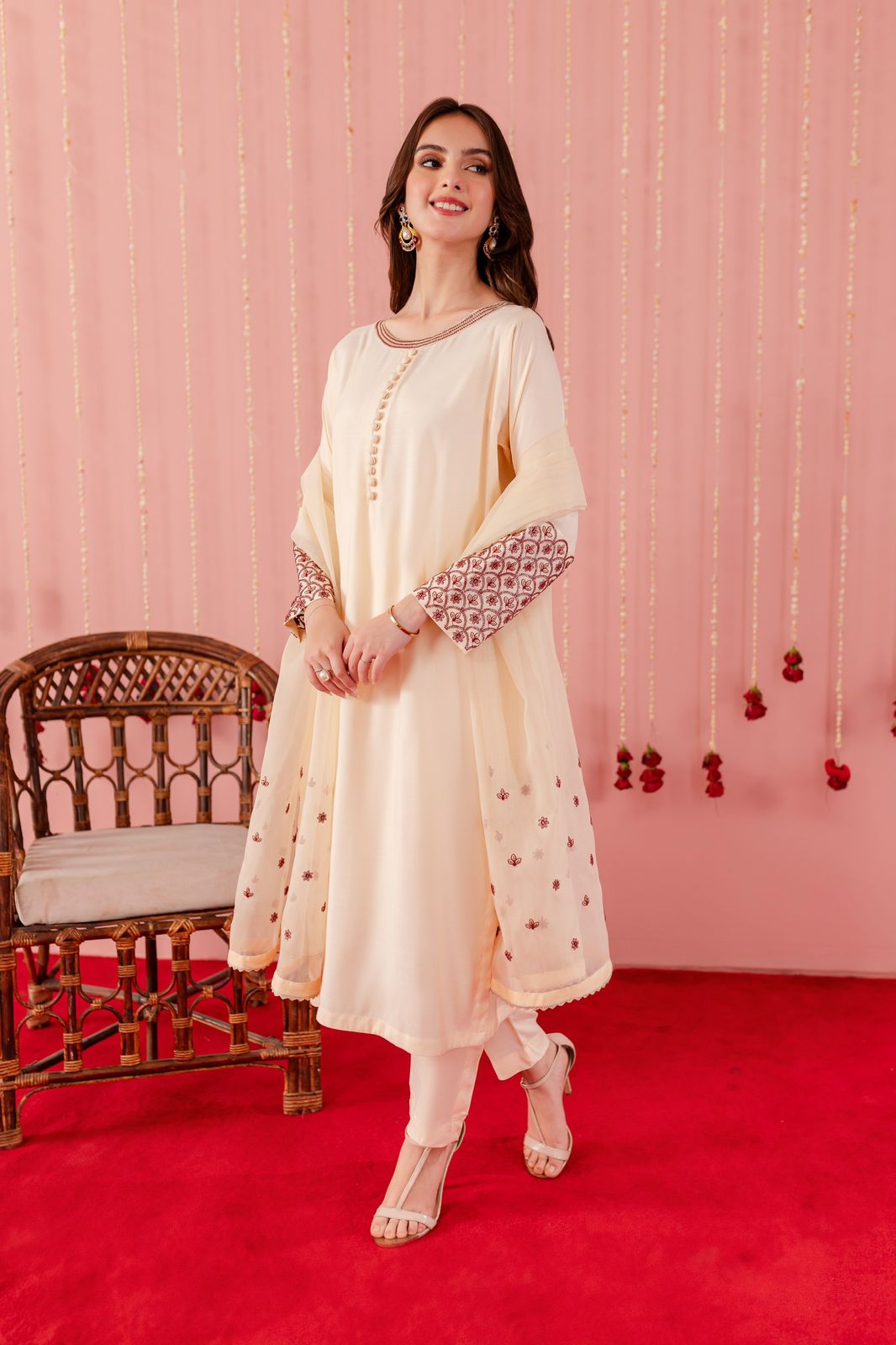 Raw Silk Embroidered Dress - C01