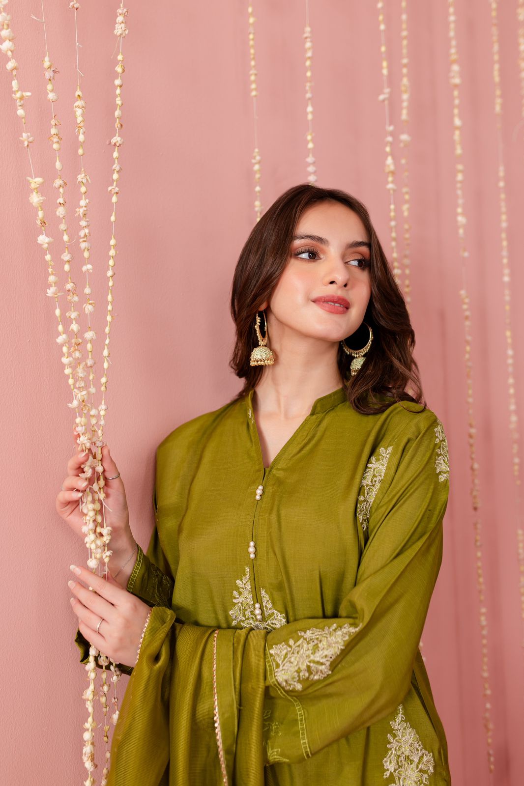 Raw Silk Embroidered Dress - O04