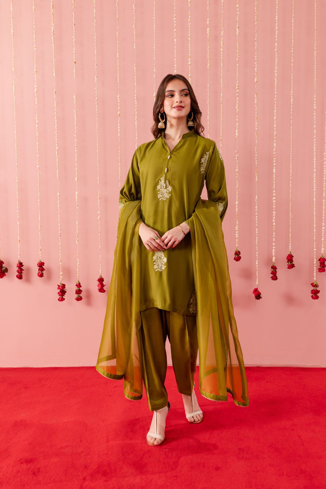 Raw Silk Embroidered Dress - O04