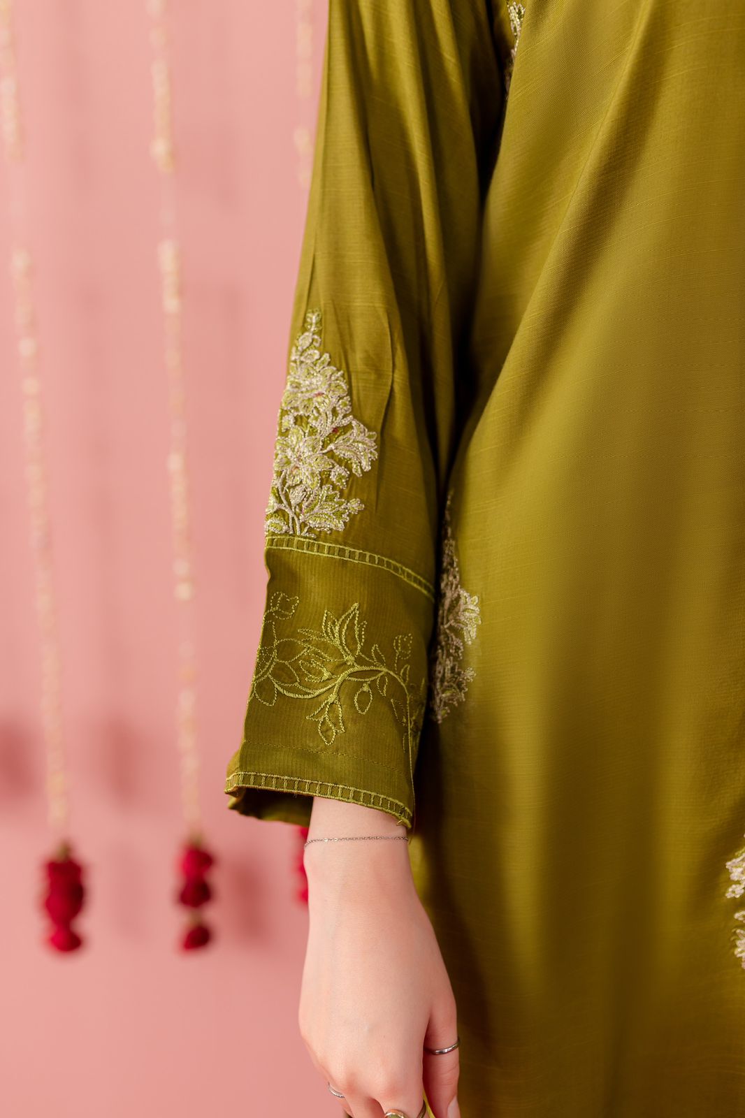 Raw Silk Embroidered Dress - O04