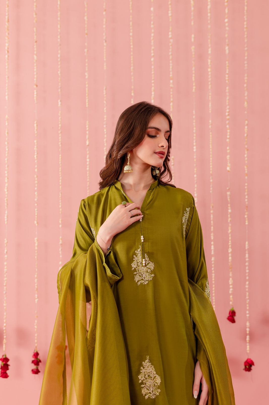 Raw Silk Embroidered Dress - O04