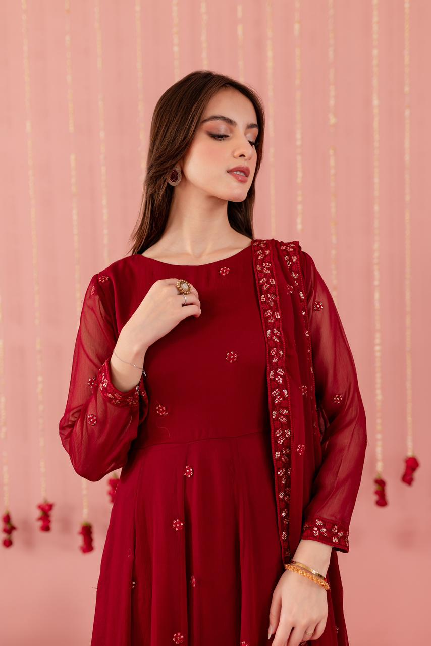 Chiffon Embroidered Dress - M06
