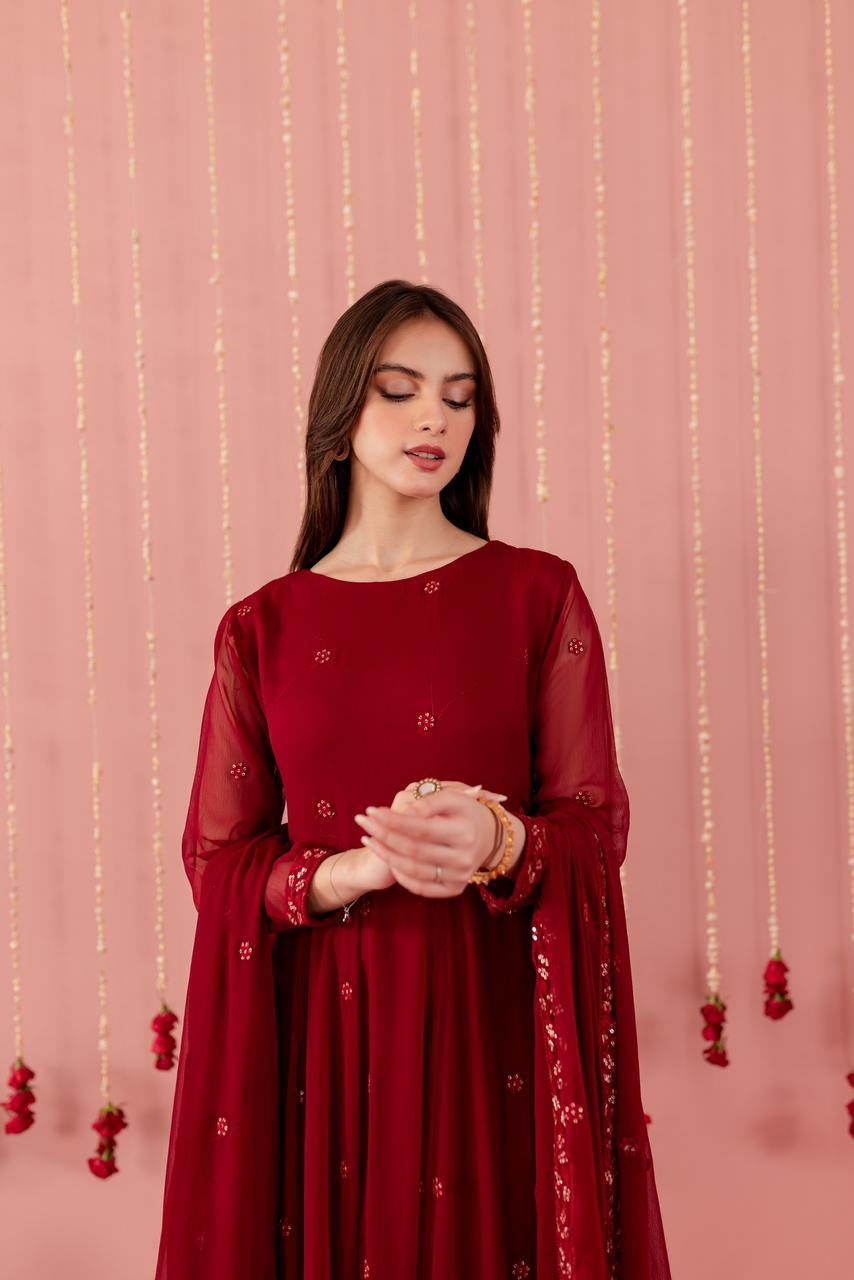 Chiffon Embroidered Dress - M06