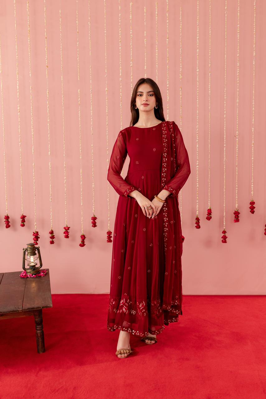 Chiffon Embroidered Dress - M06