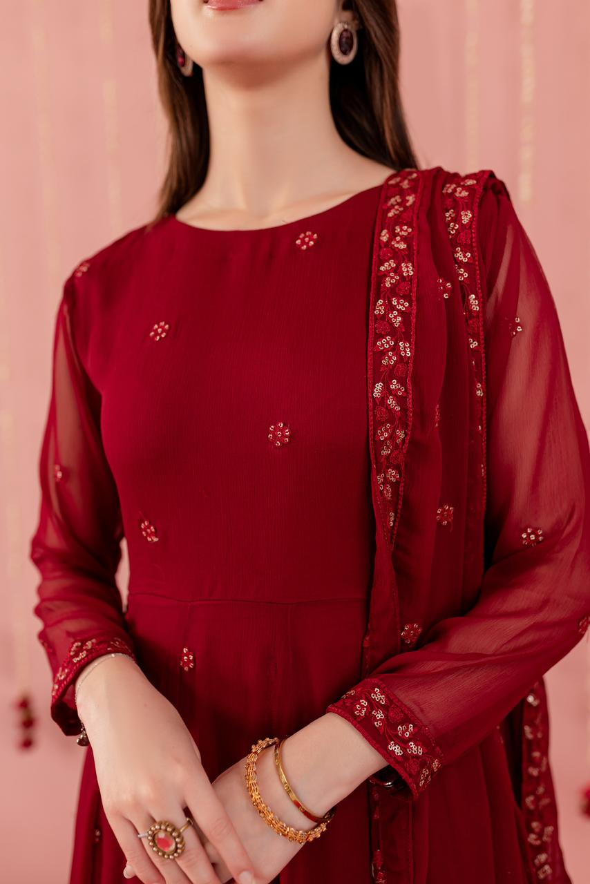 Chiffon Embroidered Dress - M06
