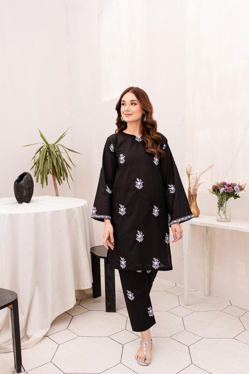 2PC Summer Embroidered Dress- 1017