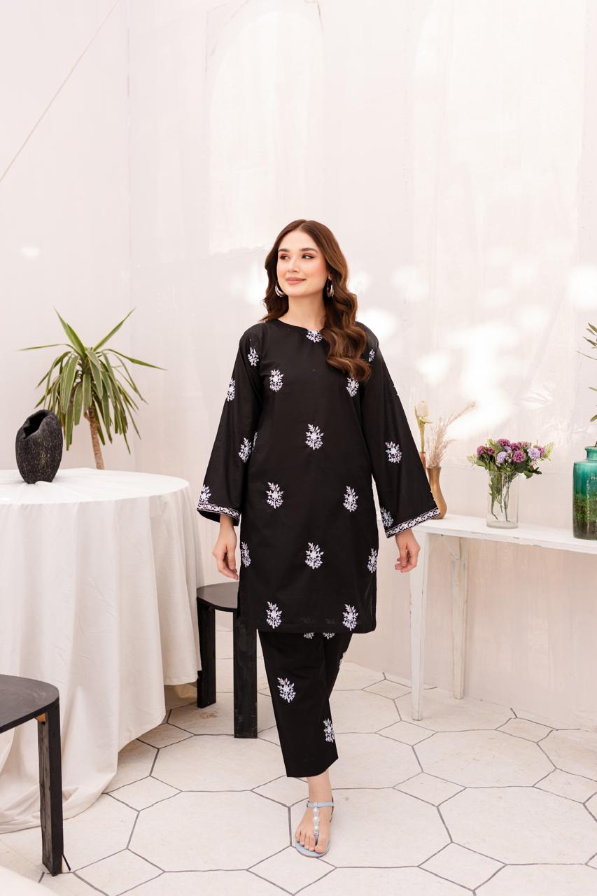 2PC Summer Embroidered Dress- 1017