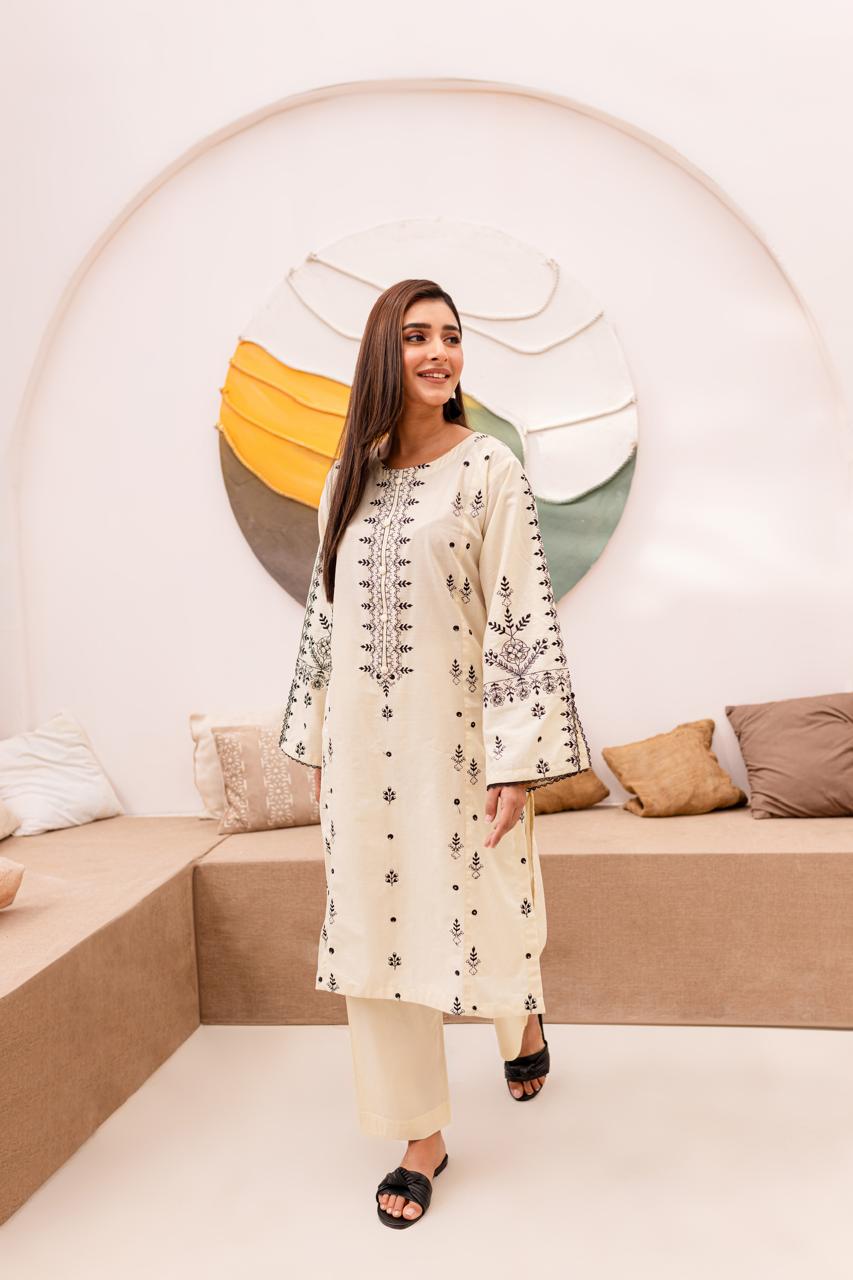 2PC Summer Embroidered Dress- 1051