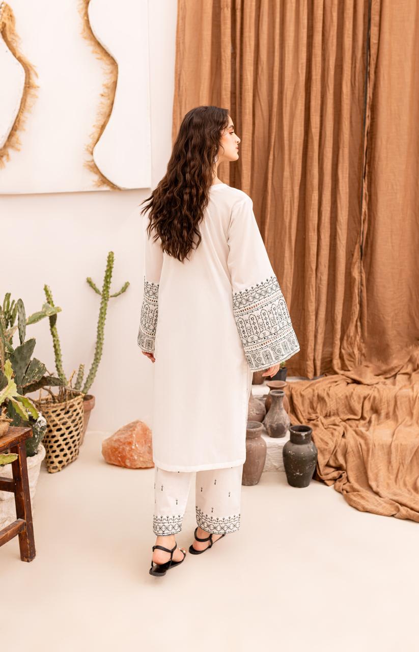 2PC Embroidered Dress- 1046