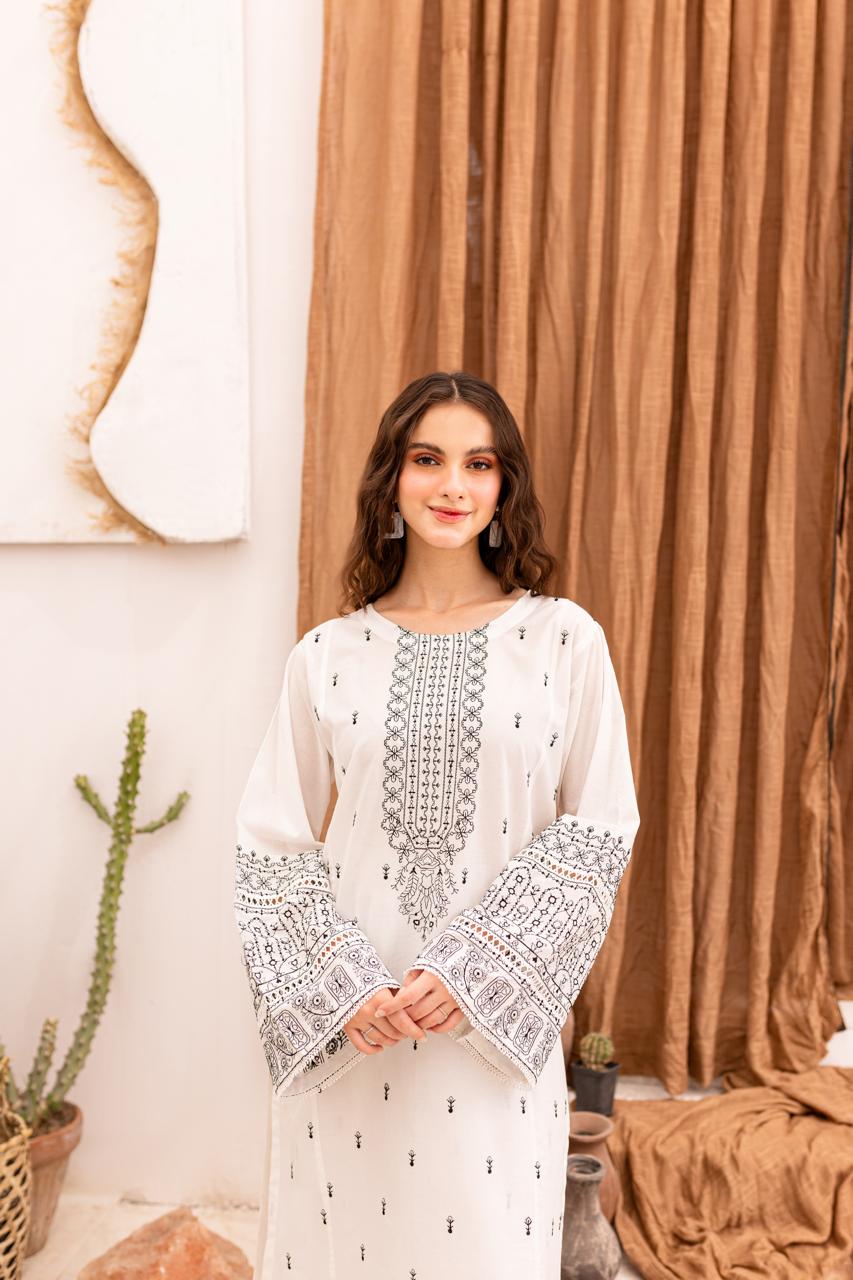2PC Embroidered Dress- 1046