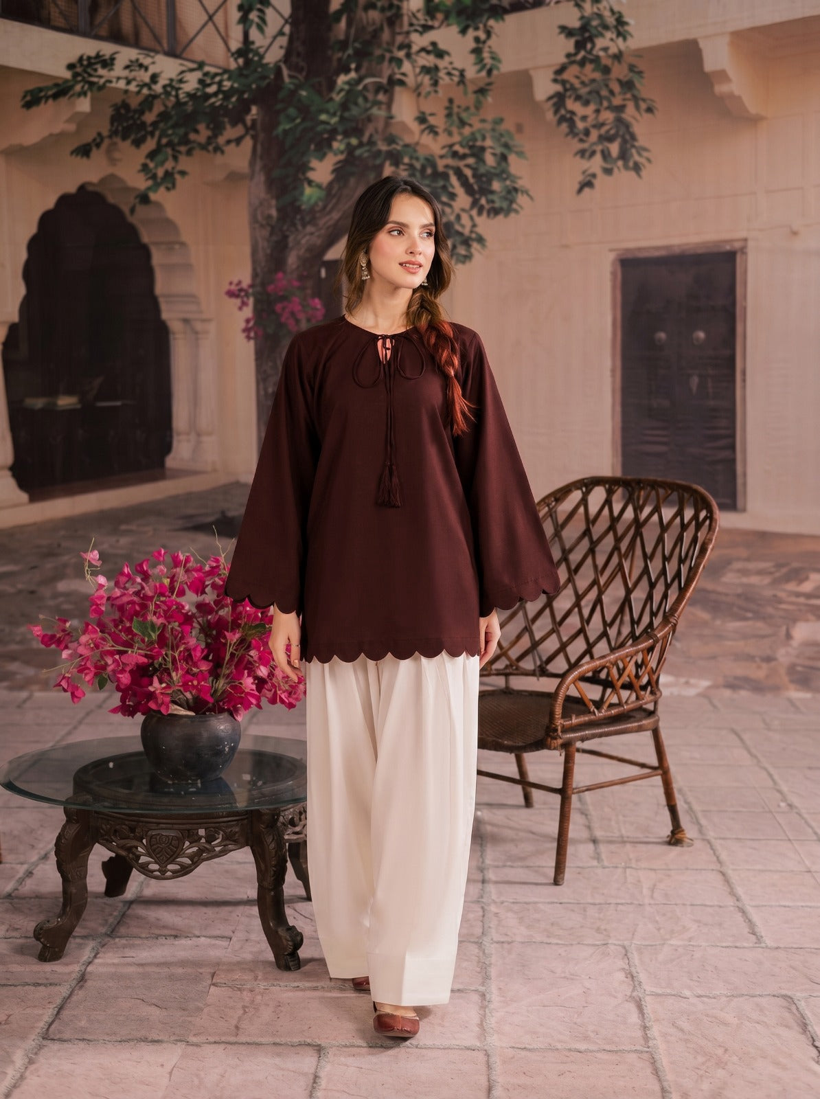 1PC Scallop Kurti - 07 Dark Brown