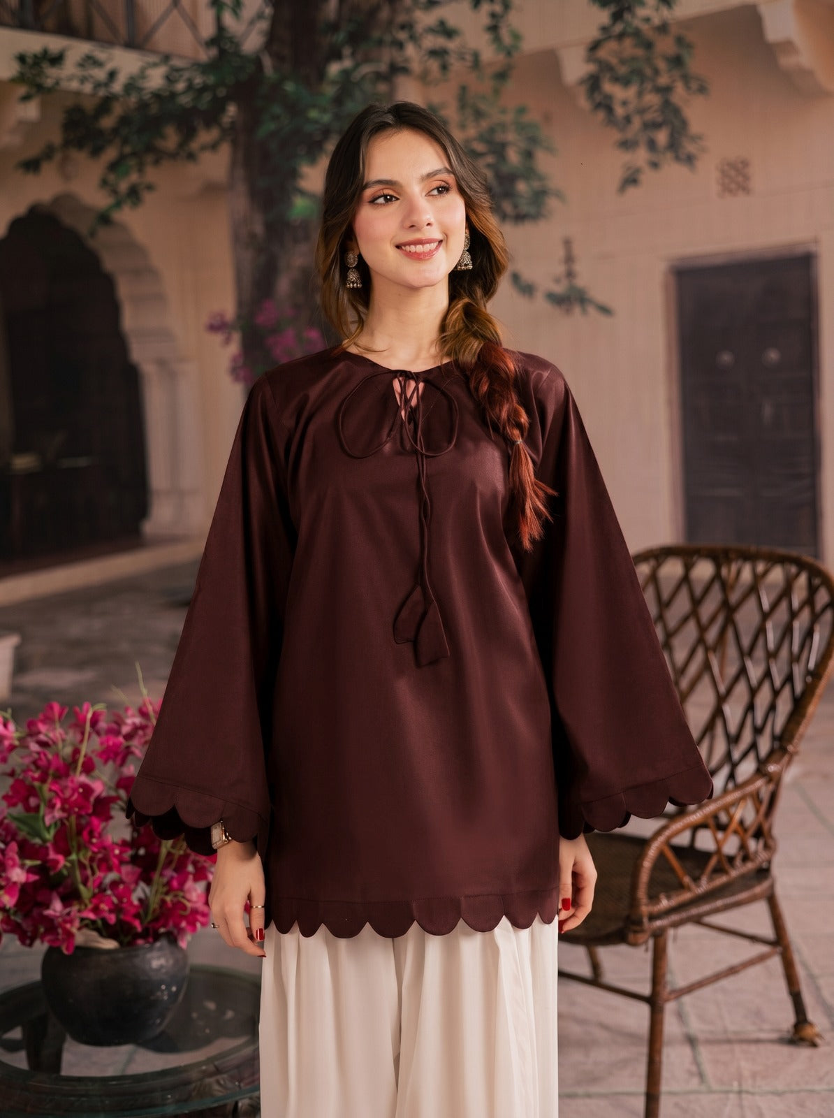 1PC Scallop Kurti - 07 Dark Brown