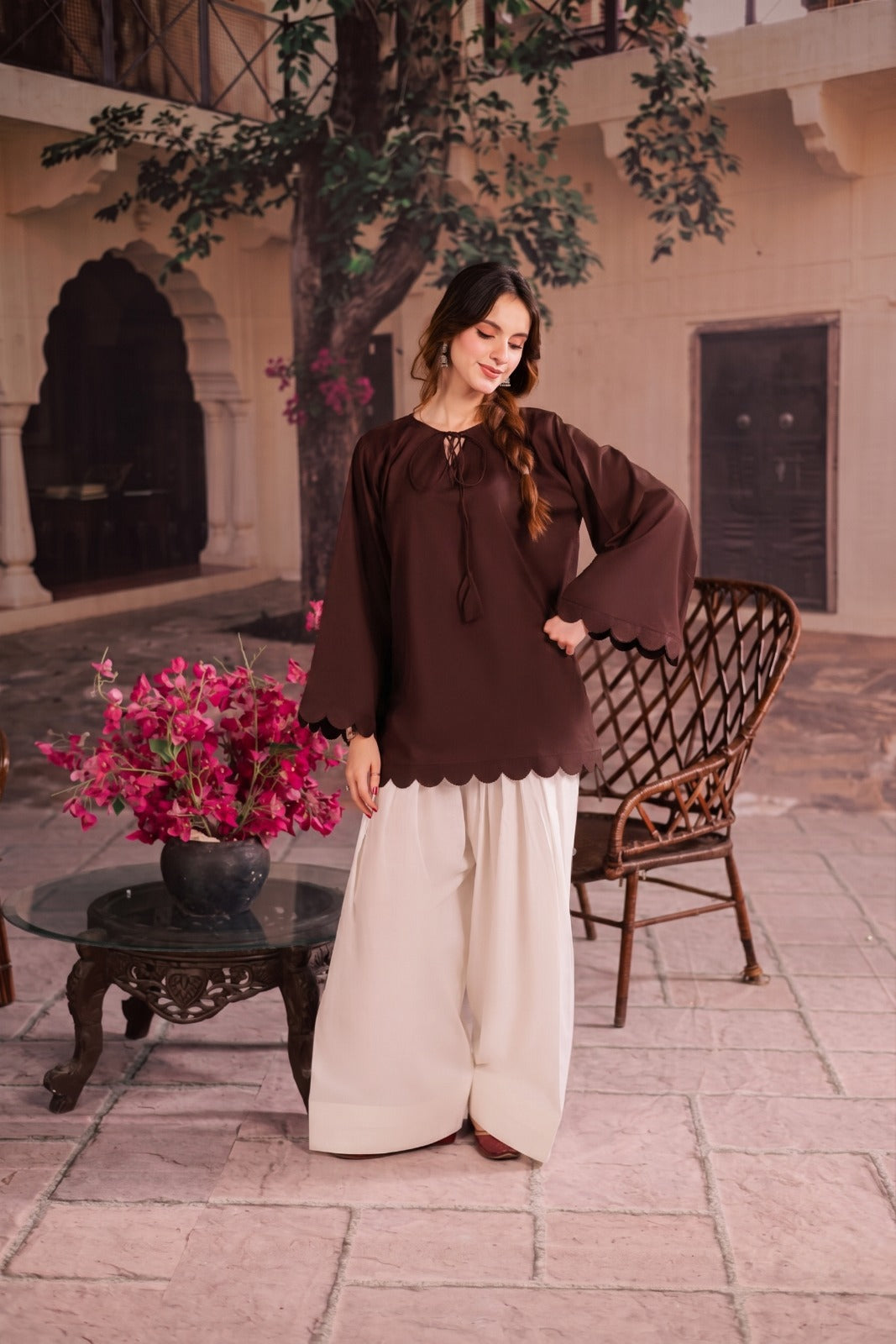 1PC Scallop Kurti - 07 Dark Brown