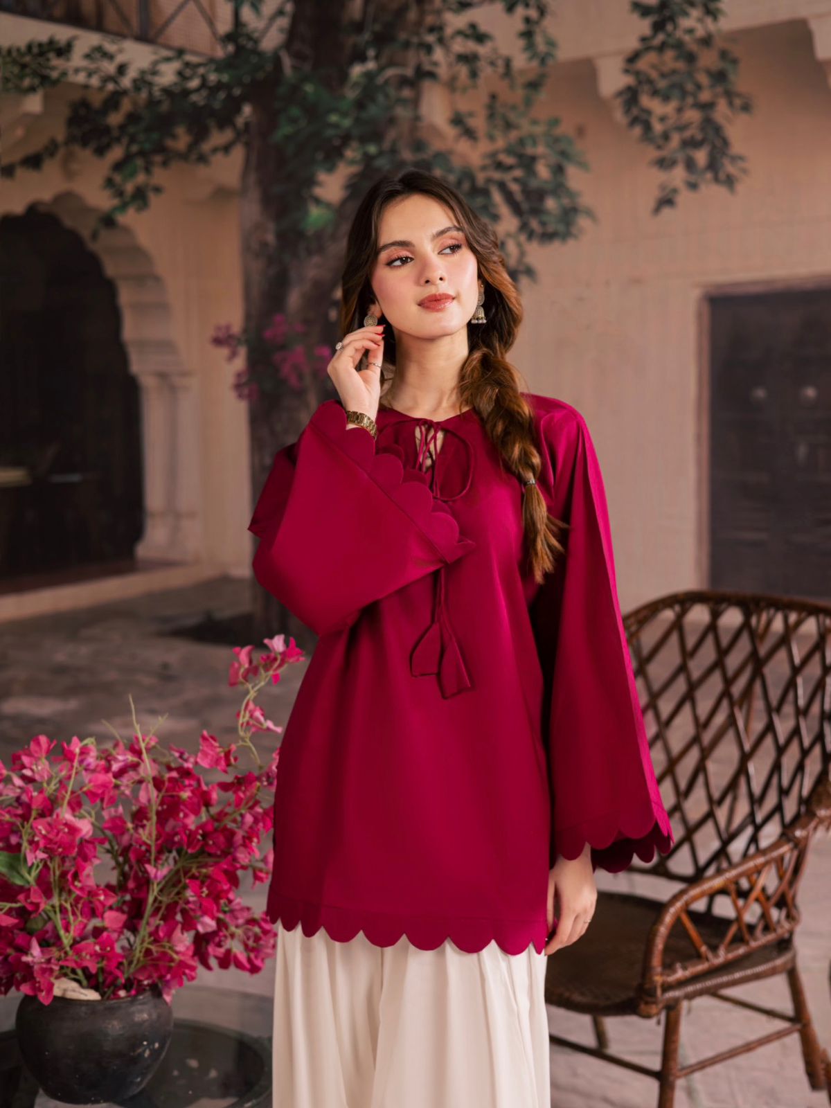 1PC Scallop Kurti - 01 Maroon