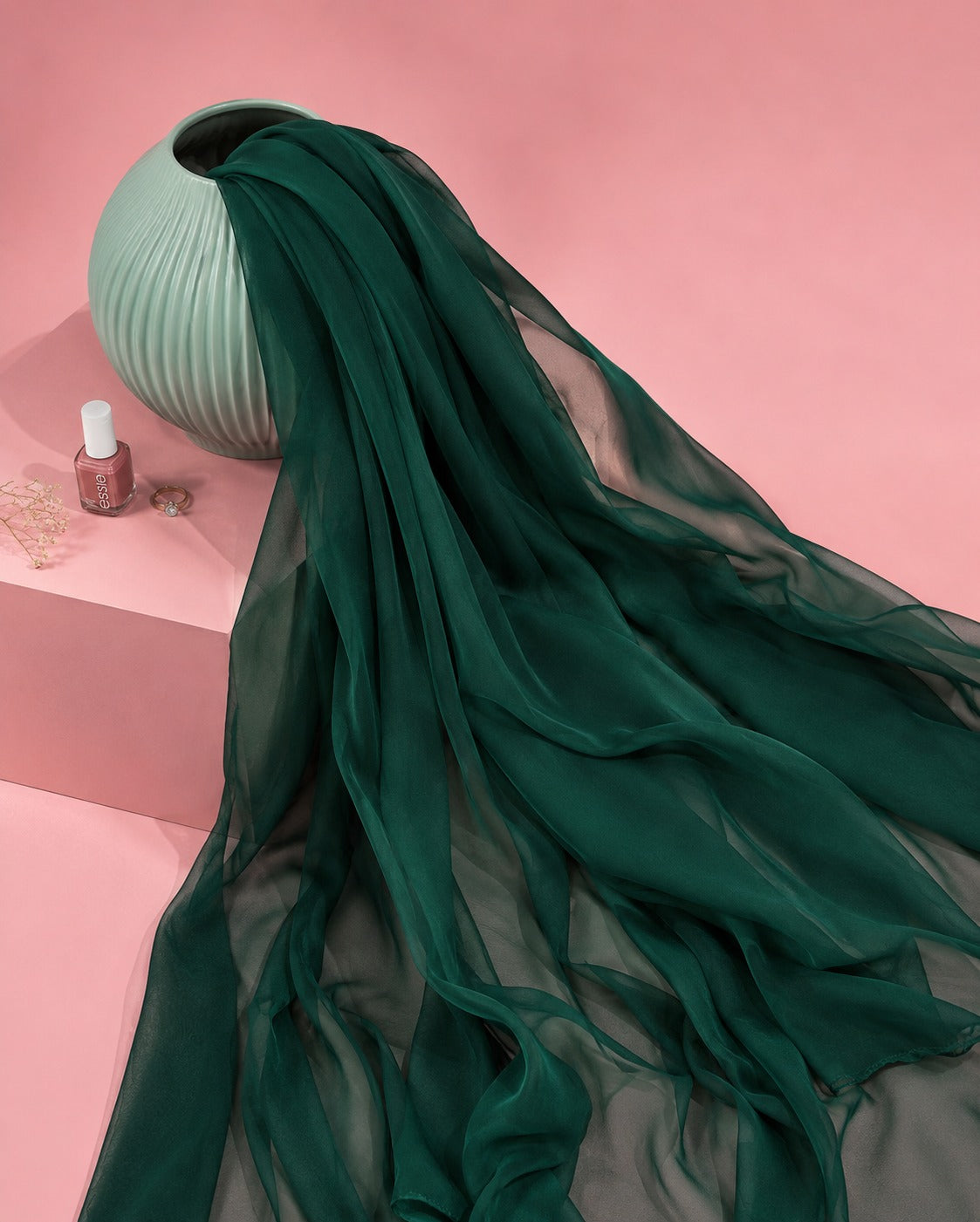 Dyed Chiffon Duppata - Emerald green