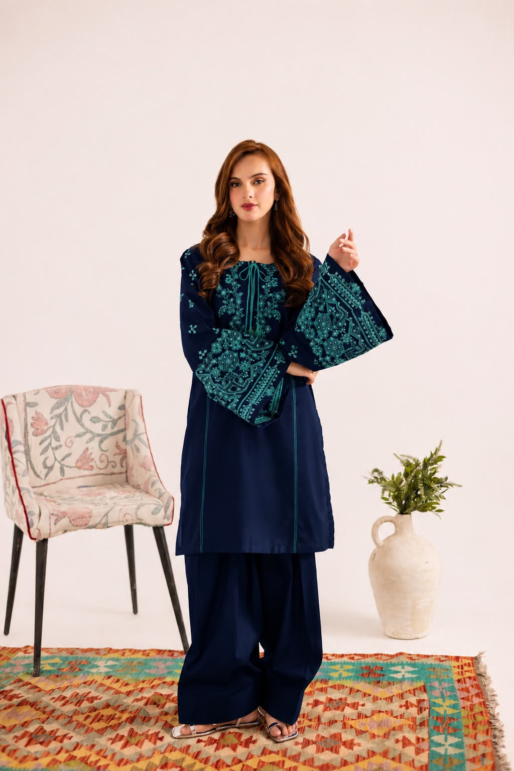 2PC Summer Embroidered Dress - 1327