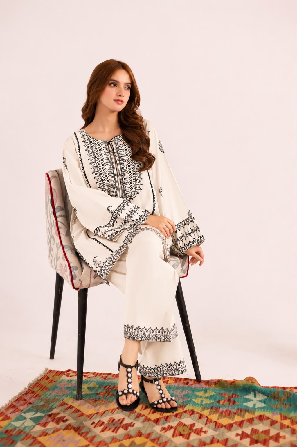 2PC Summer Embroidered Dress - 1329