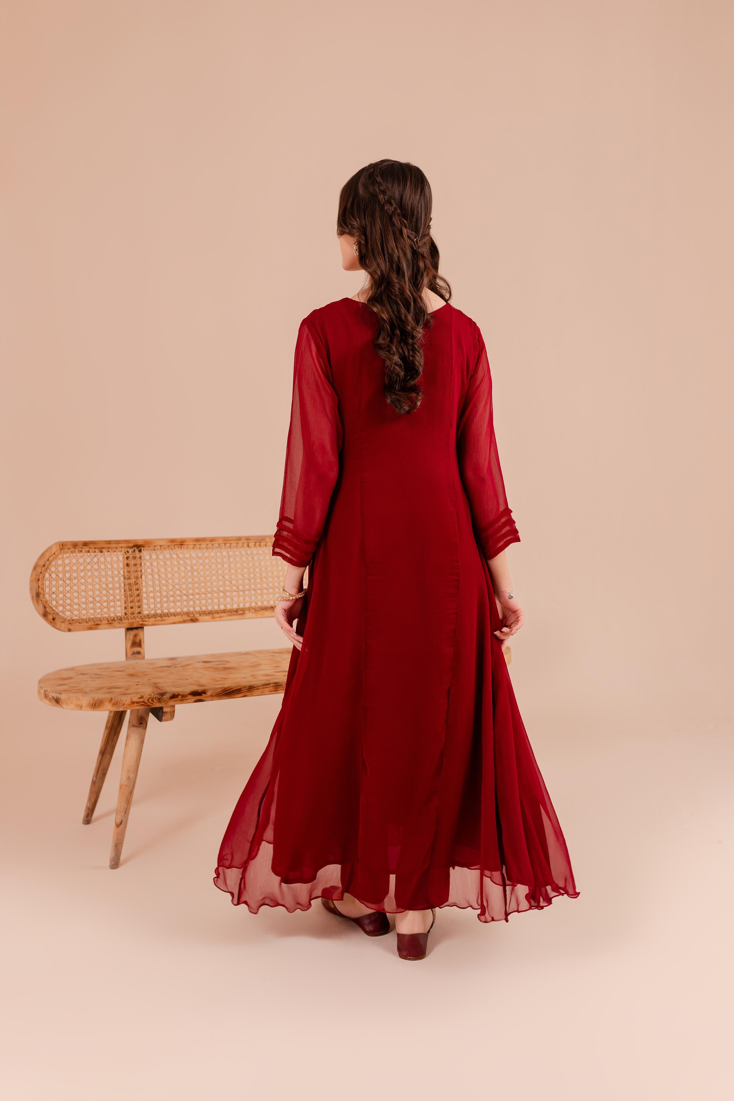 Maroon Chiffon Dress