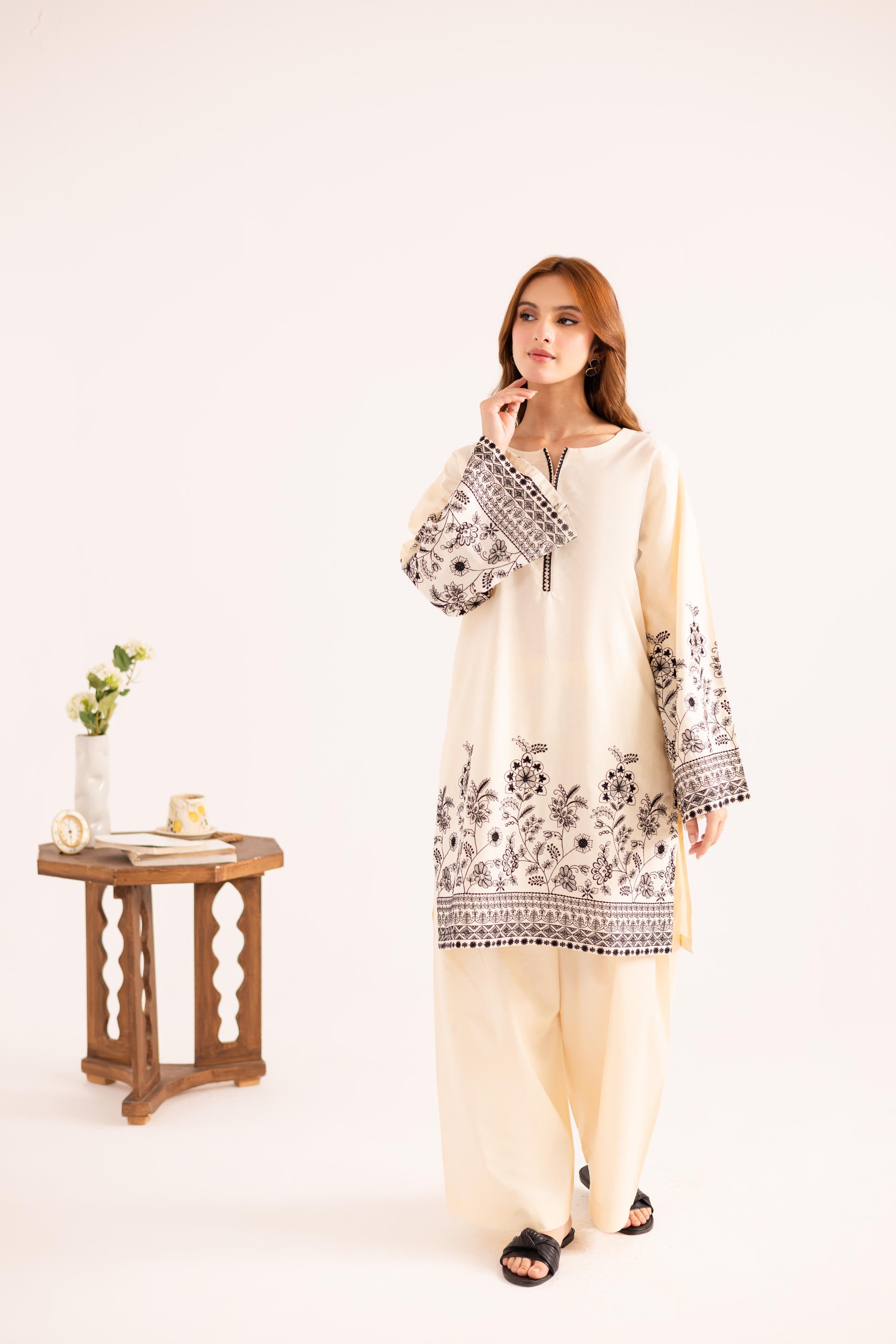 2PC Embroidered Dress - 1142