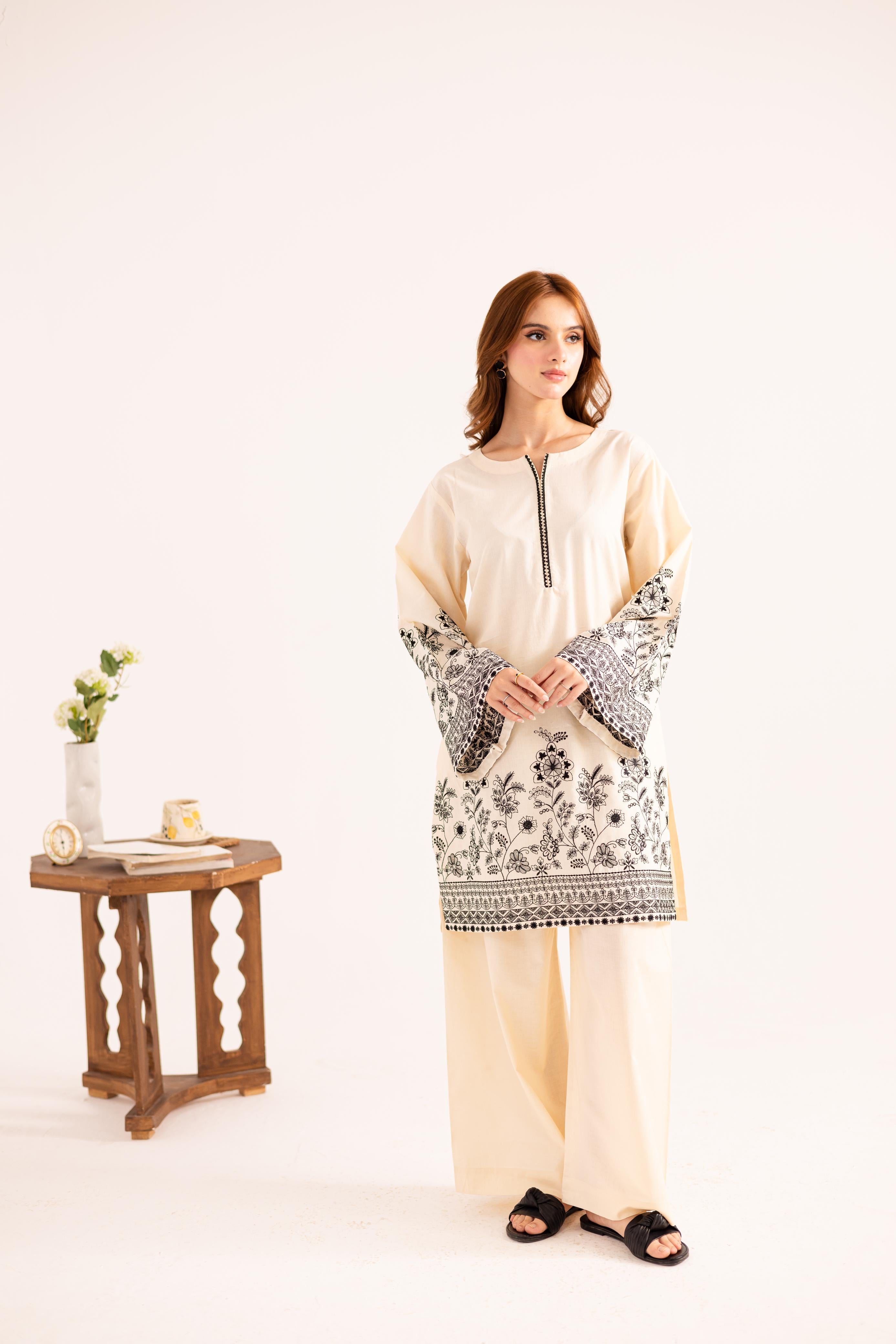 2PC Embroidered Dress - 1142