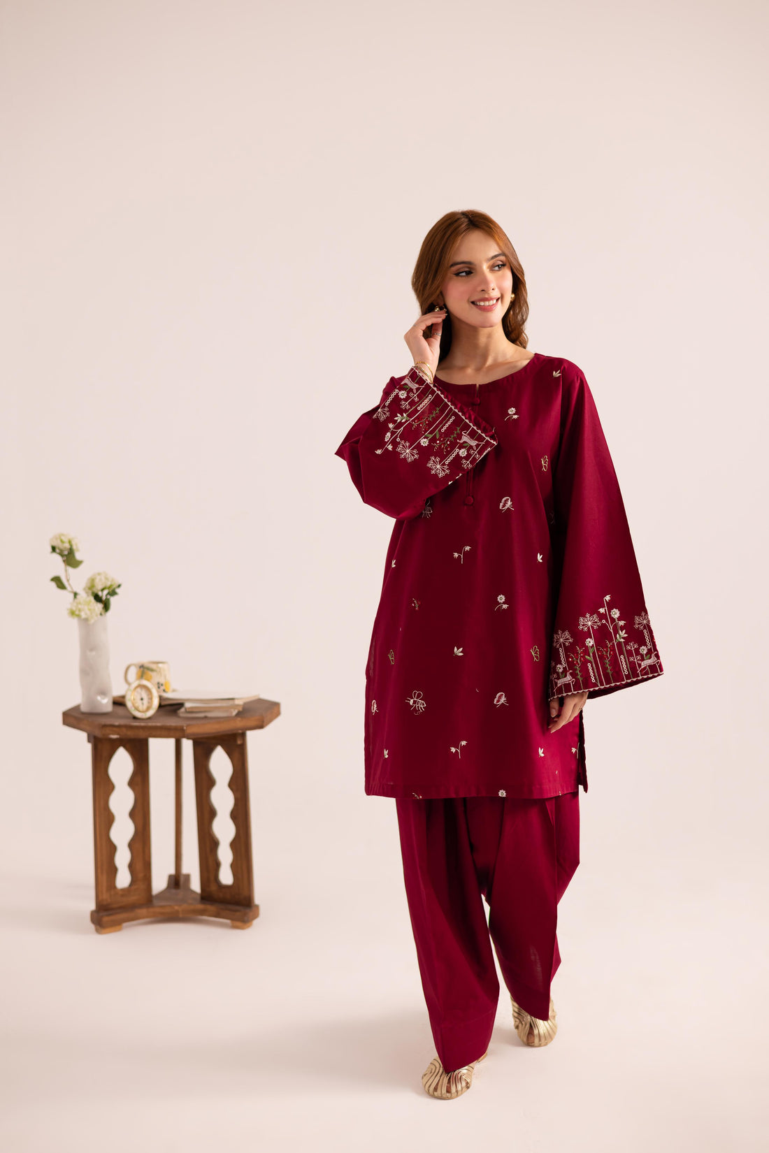 2PC Embroidered Dress - 1146