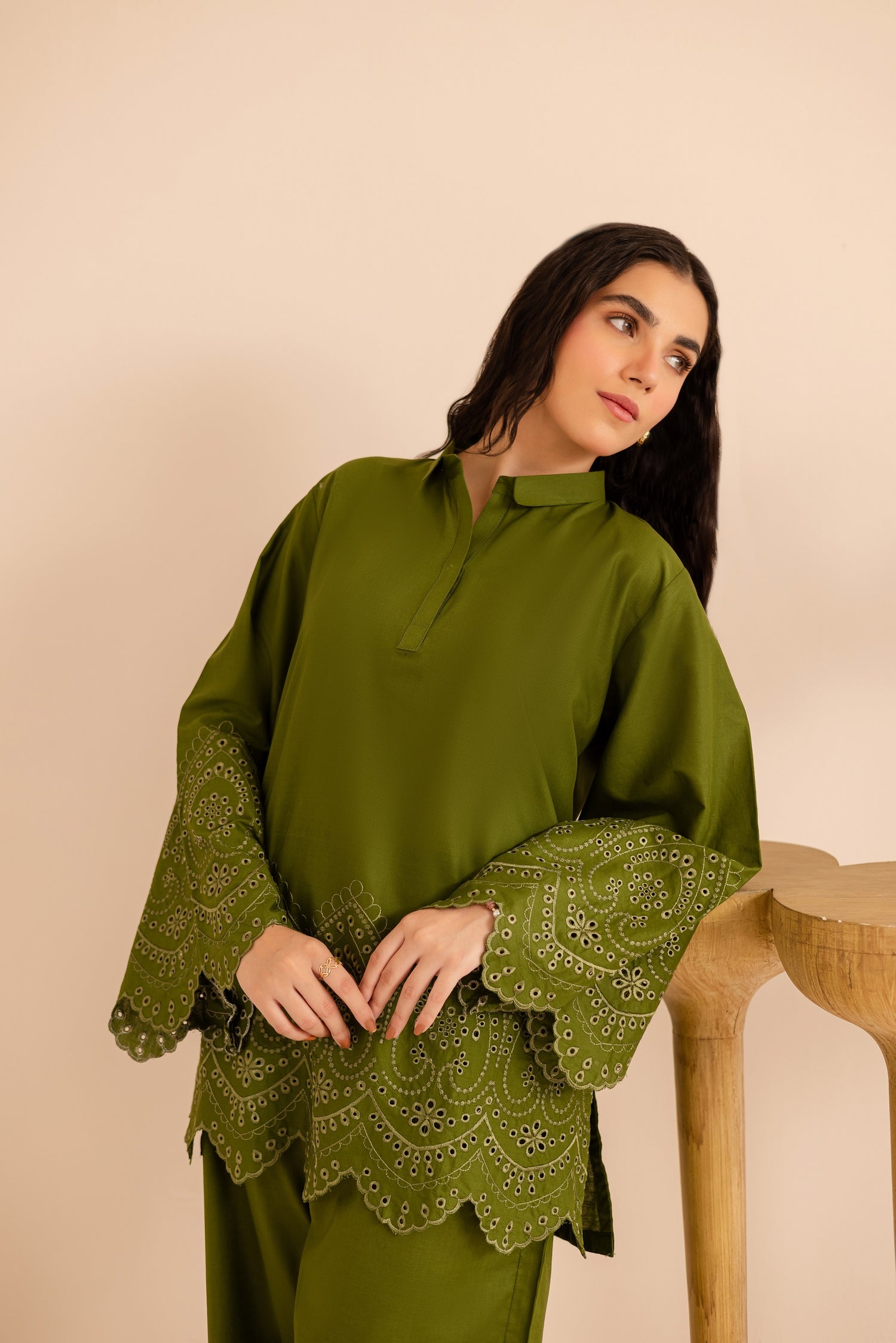 Schiffli Embroidered Co-Ord - 1157-O.GRN