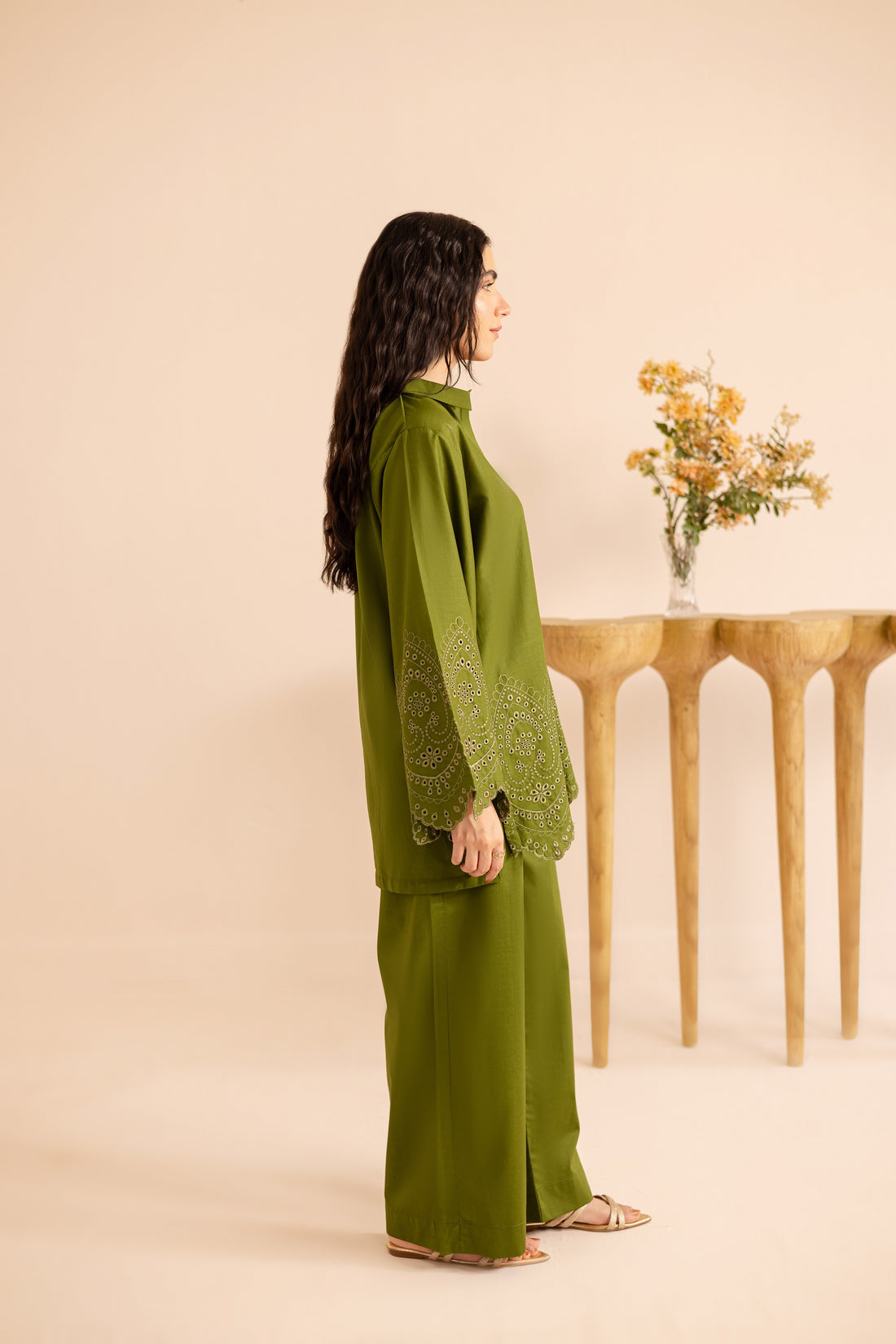 Summer Schiffli Embroidered Co-Ord - 1157-O.GRN