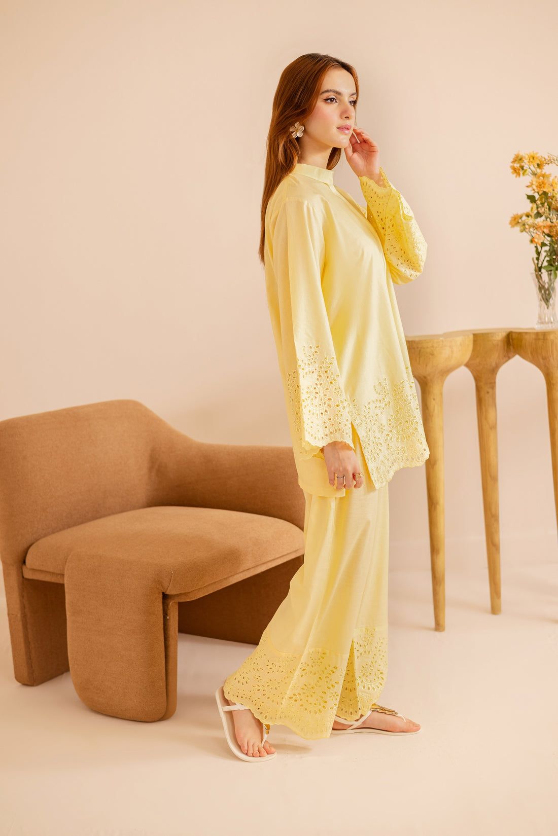 Schiffli Embroidered Co-Ord - 1161-B.YLW