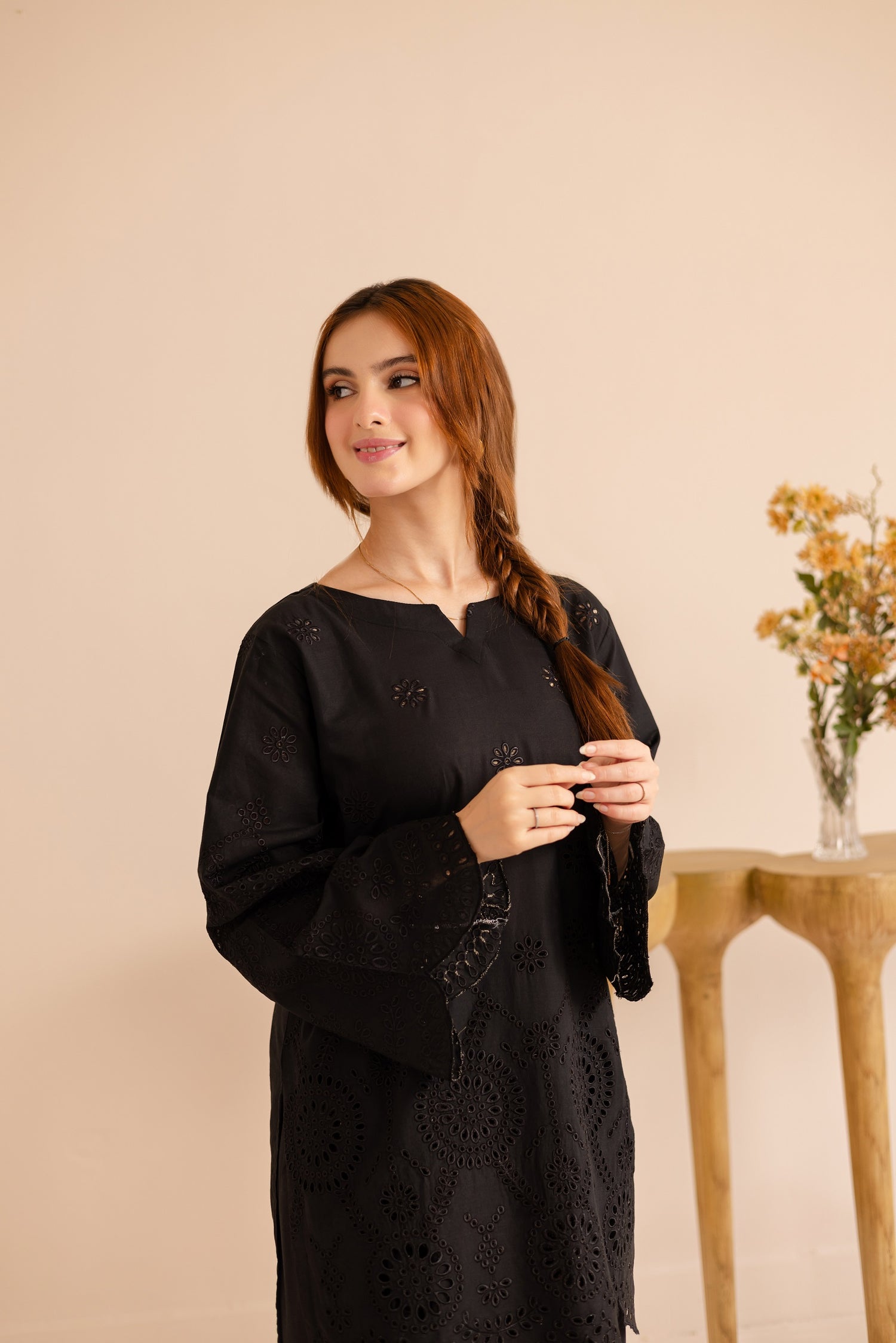 Schiffli Embroidered Co-Ord - 1165-BLK