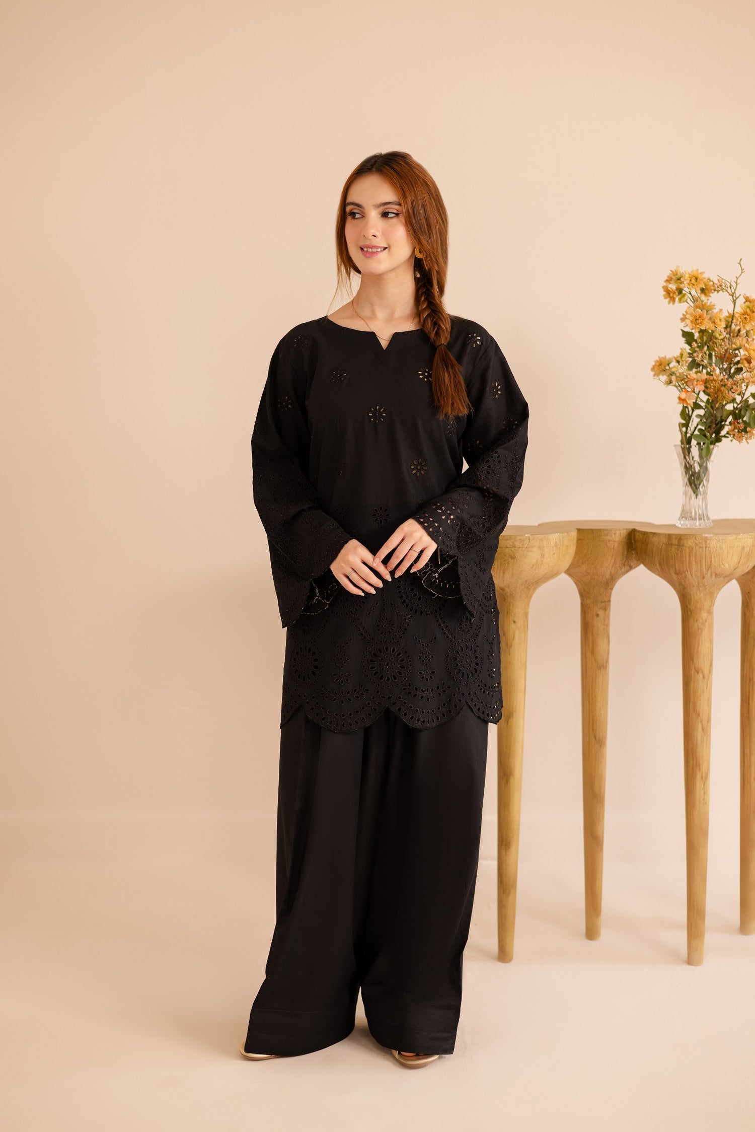 Schiffli Embroidered Co-Ord - 1165-BLK