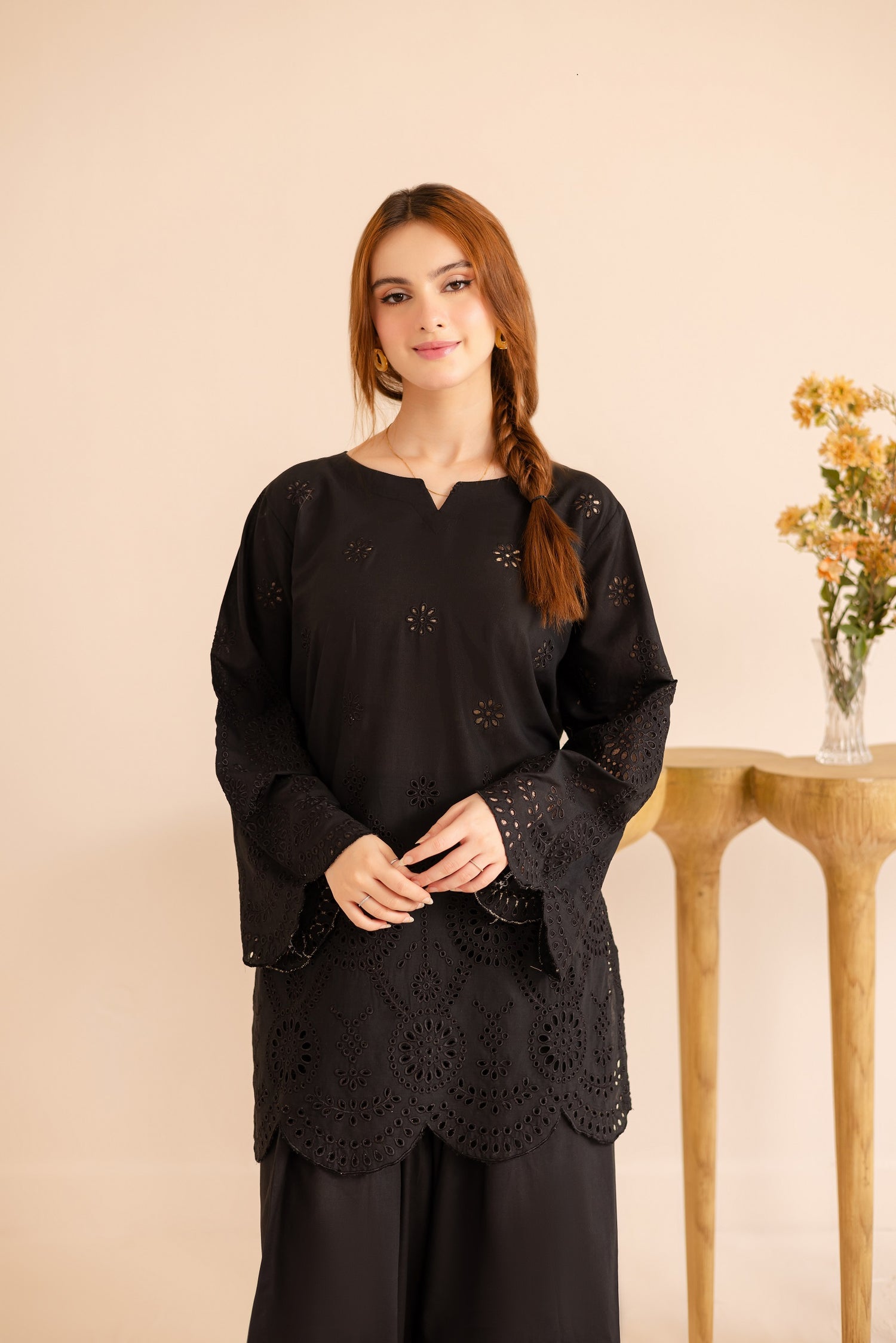 Schiffli Embroidered Co-Ord - 1165-BLK