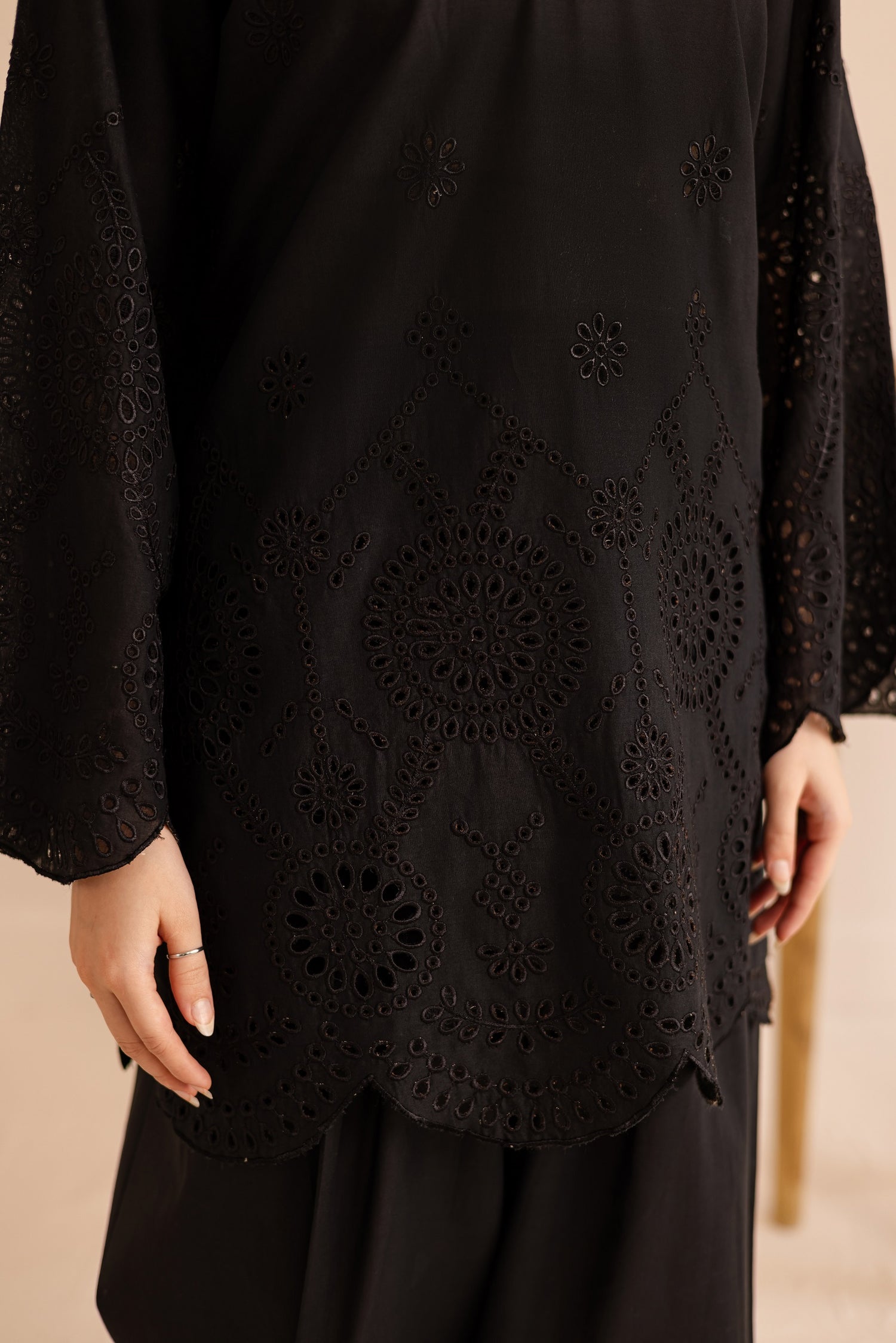 Schiffli Embroidered Co-Ord - 1165-BLK
