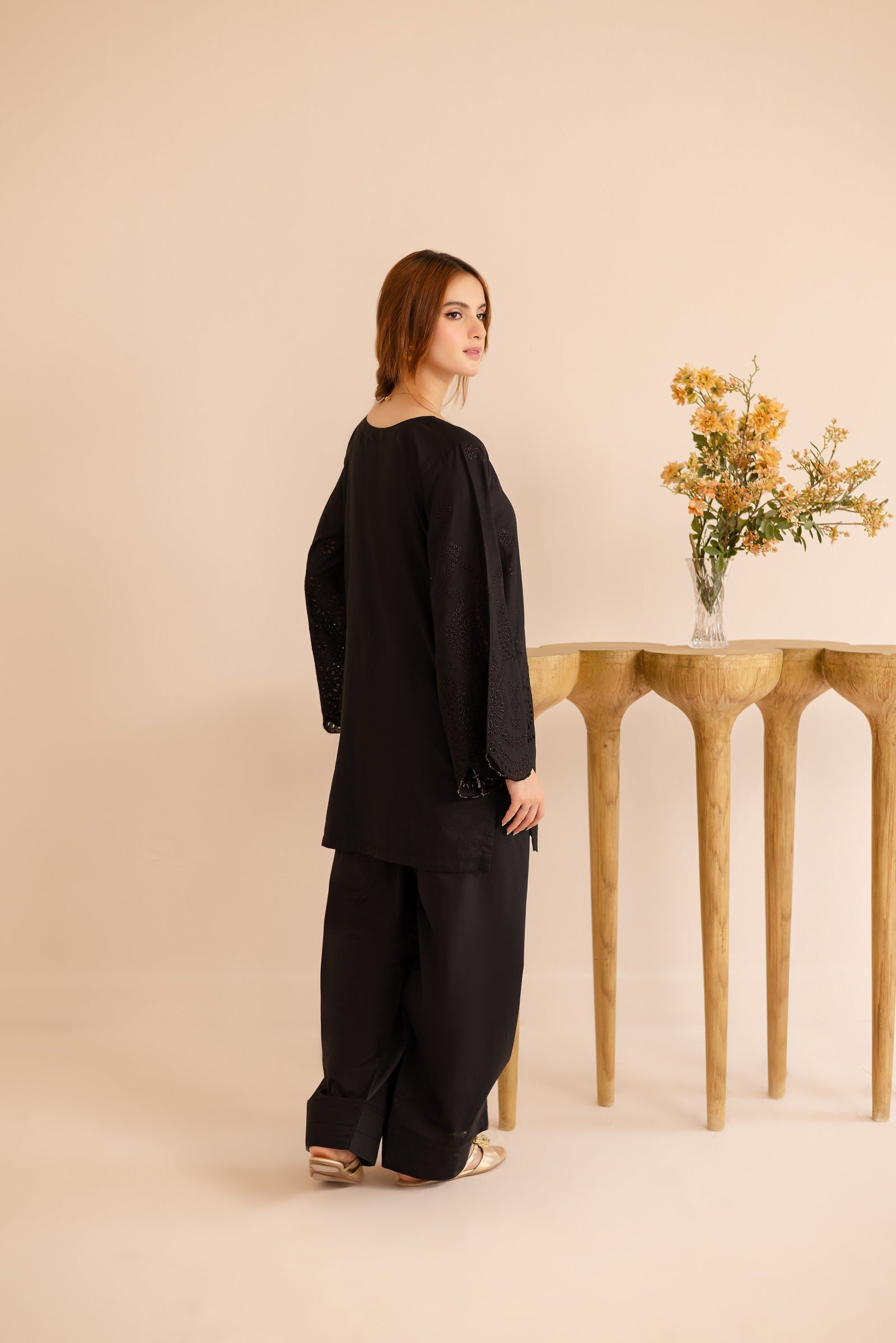 Schiffli Embroidered Co-Ord - 1165-BLK