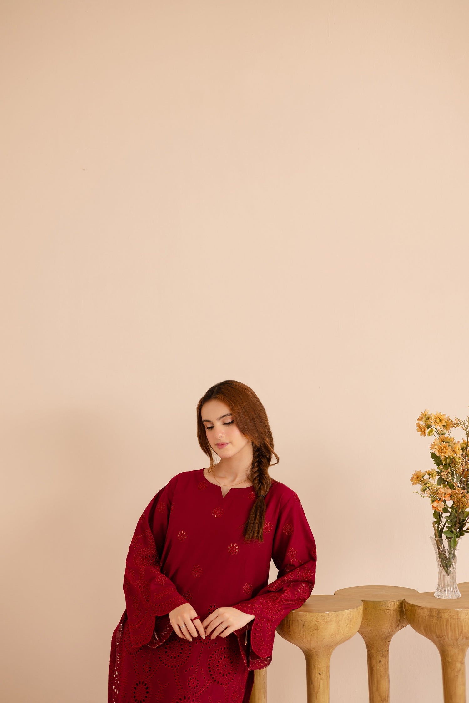 Schiffli Embroidered Co-Ord - 1166-MRN
