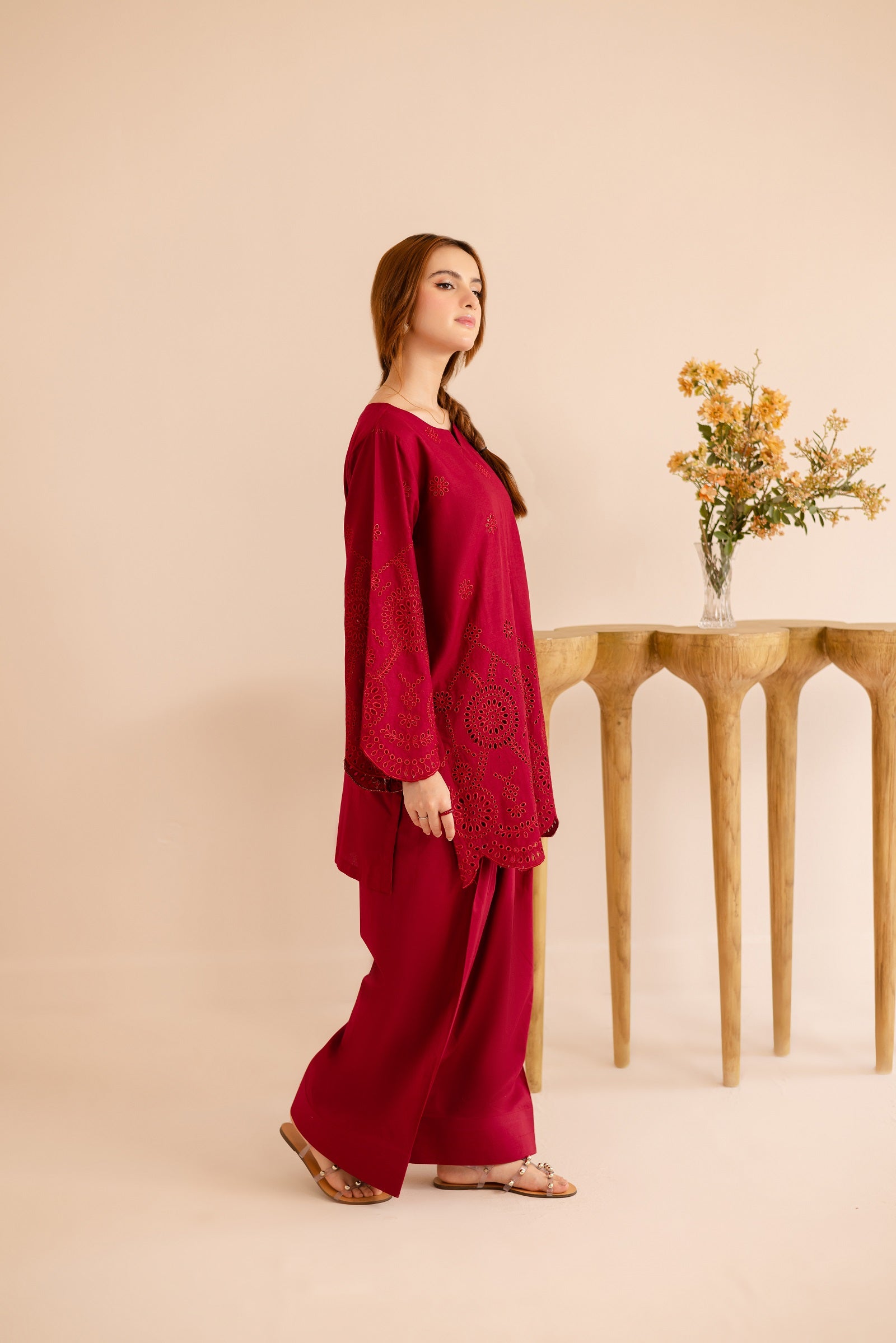 Schiffli Embroidered Co-Ord - 1166-MRN