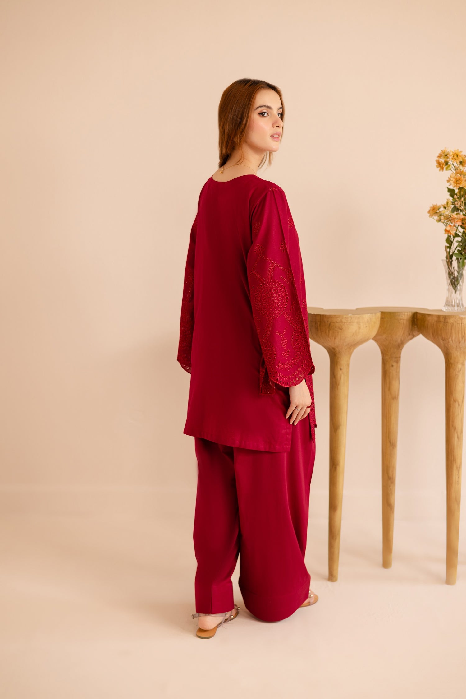 Schiffli Embroidered Co-Ord - 1166-MRN