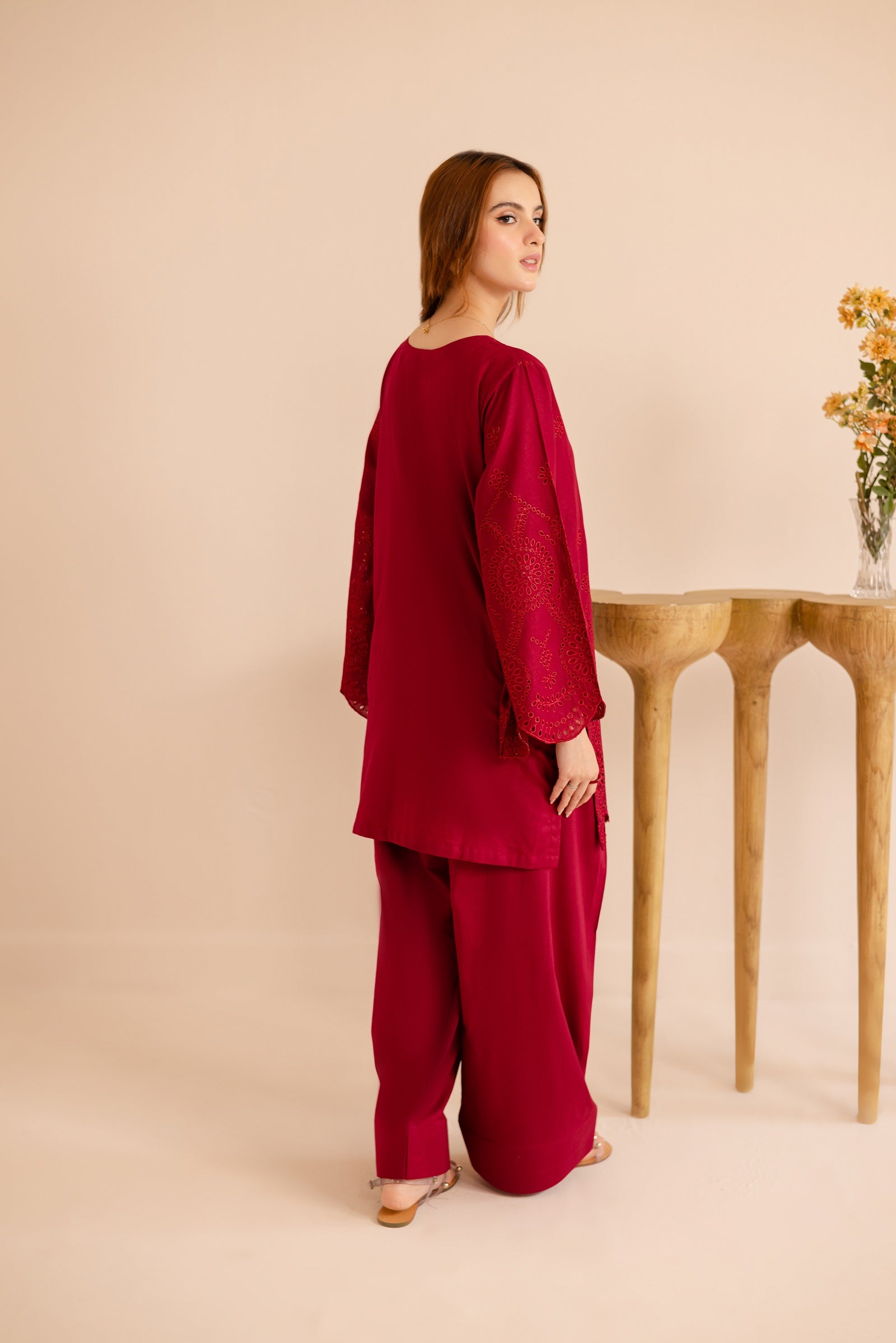 Schiffli Embroidered Co-Ord - 1166-MRN