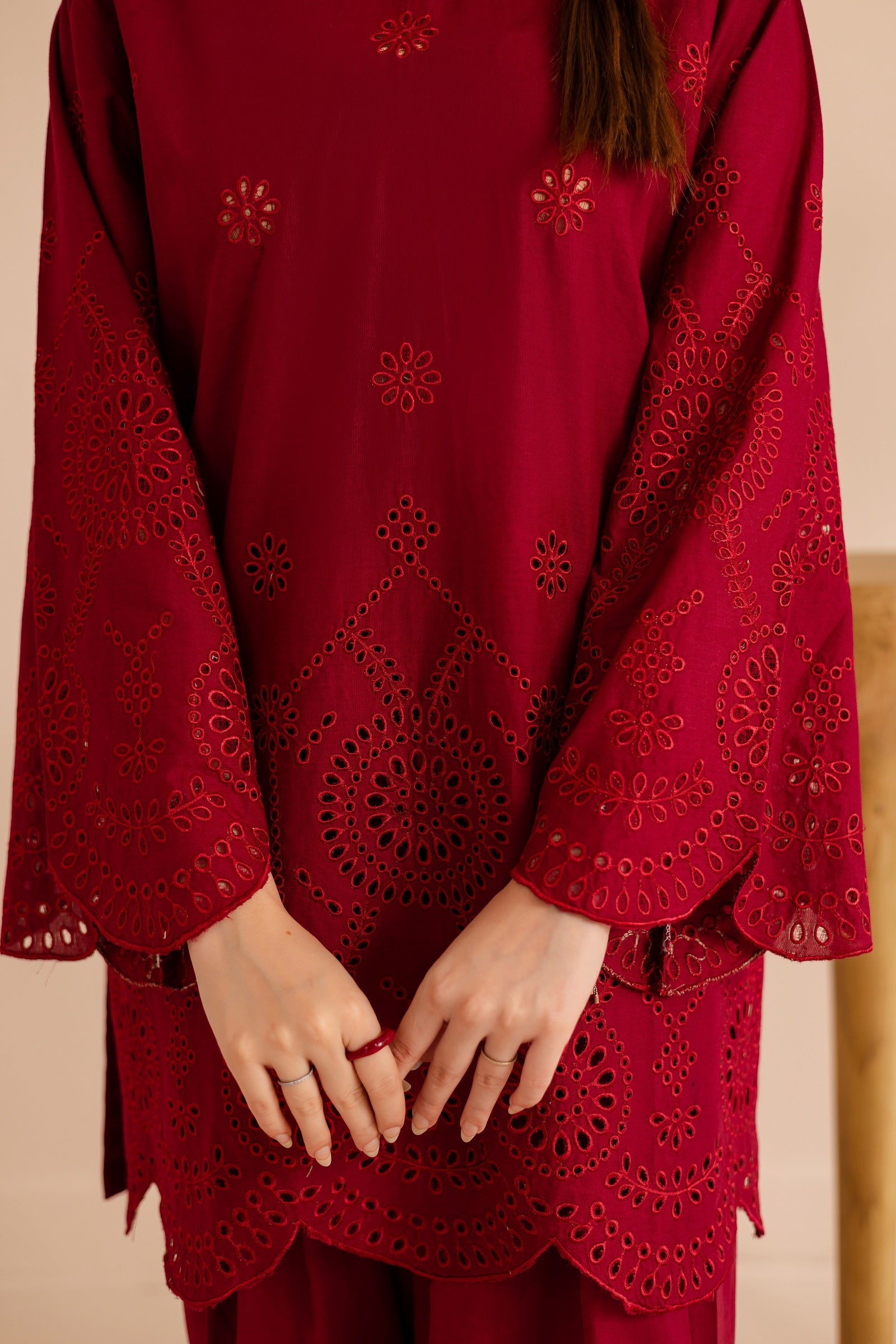 Schiffli Embroidered Co-Ord - 1166-MRN