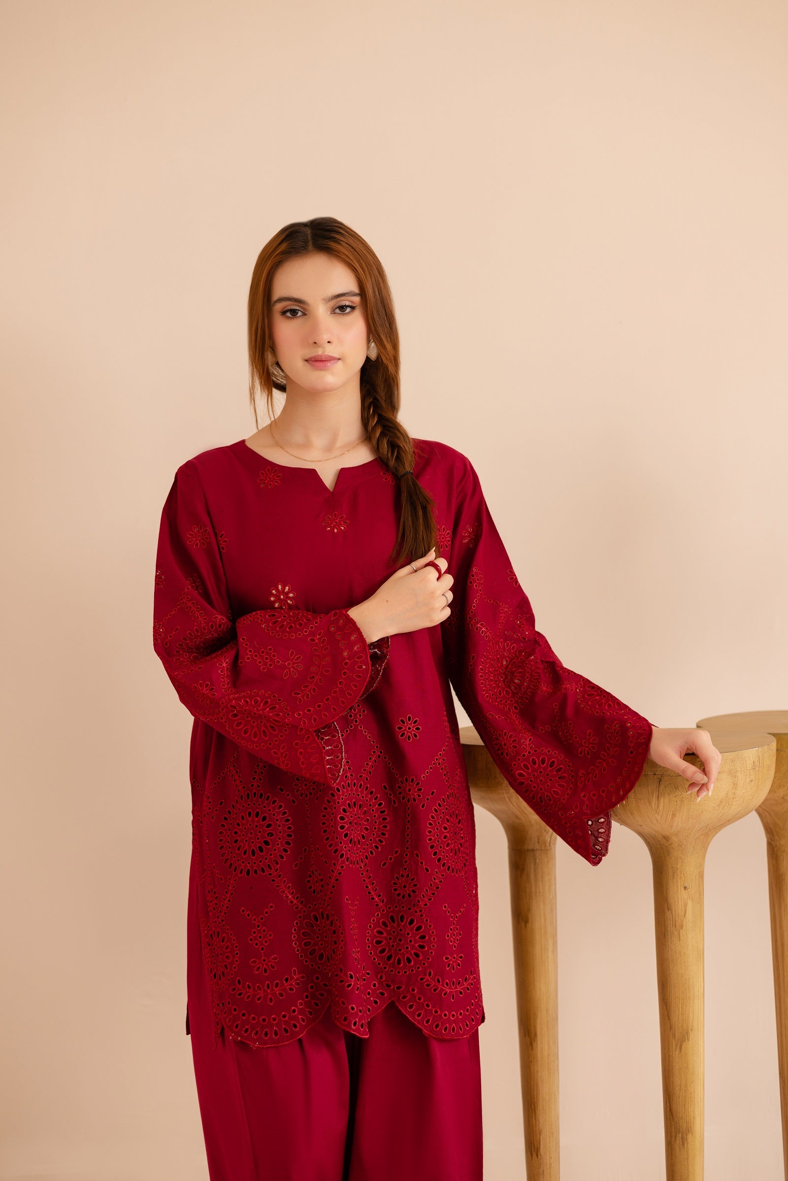 Schiffli Embroidered Co-Ord - 1166-MRN