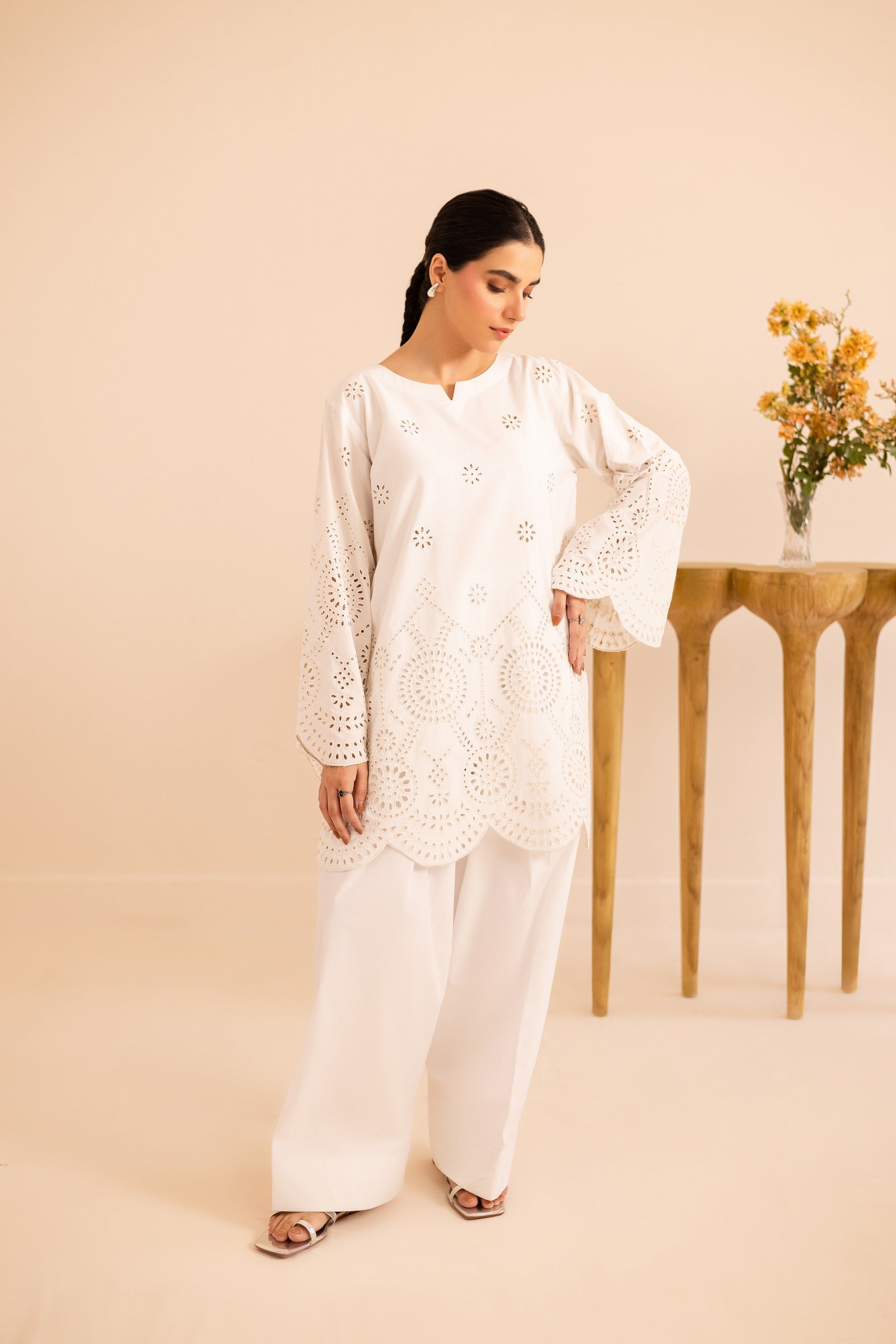 Schiffli Embroidered Co-Ord - 1167-WHT