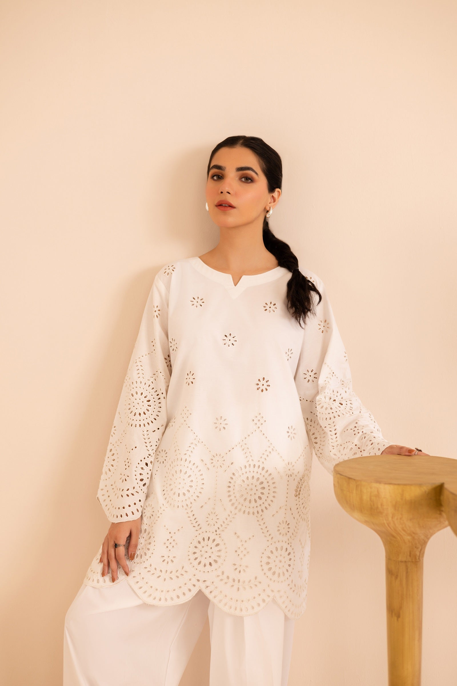 Schiffli Embroidered Co-Ord - 1167-WHT