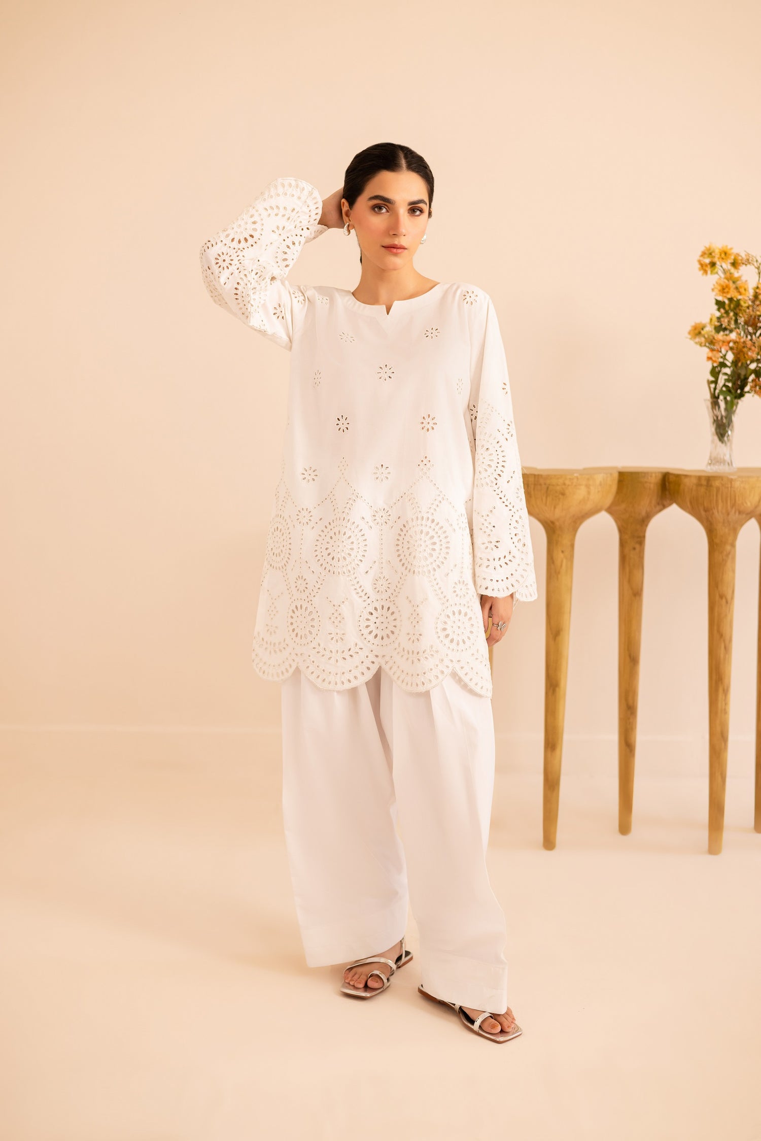 Schiffli Embroidered Co-Ord - 1167-WHT