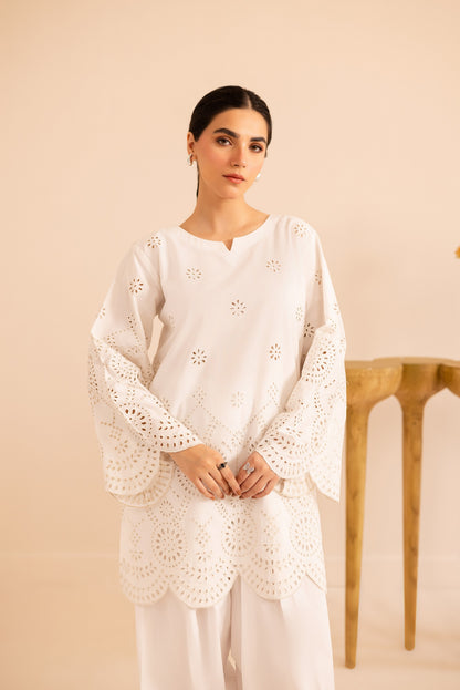 Schiffli Embroidered Co-Ord - 1167-WHT