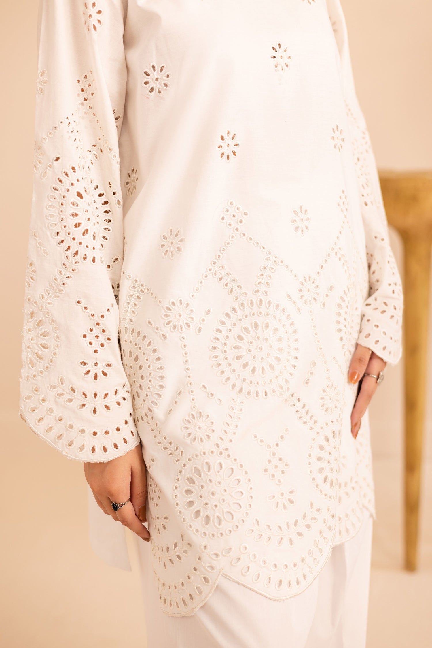 Schiffli Embroidered Co-Ord - 1167-WHT
