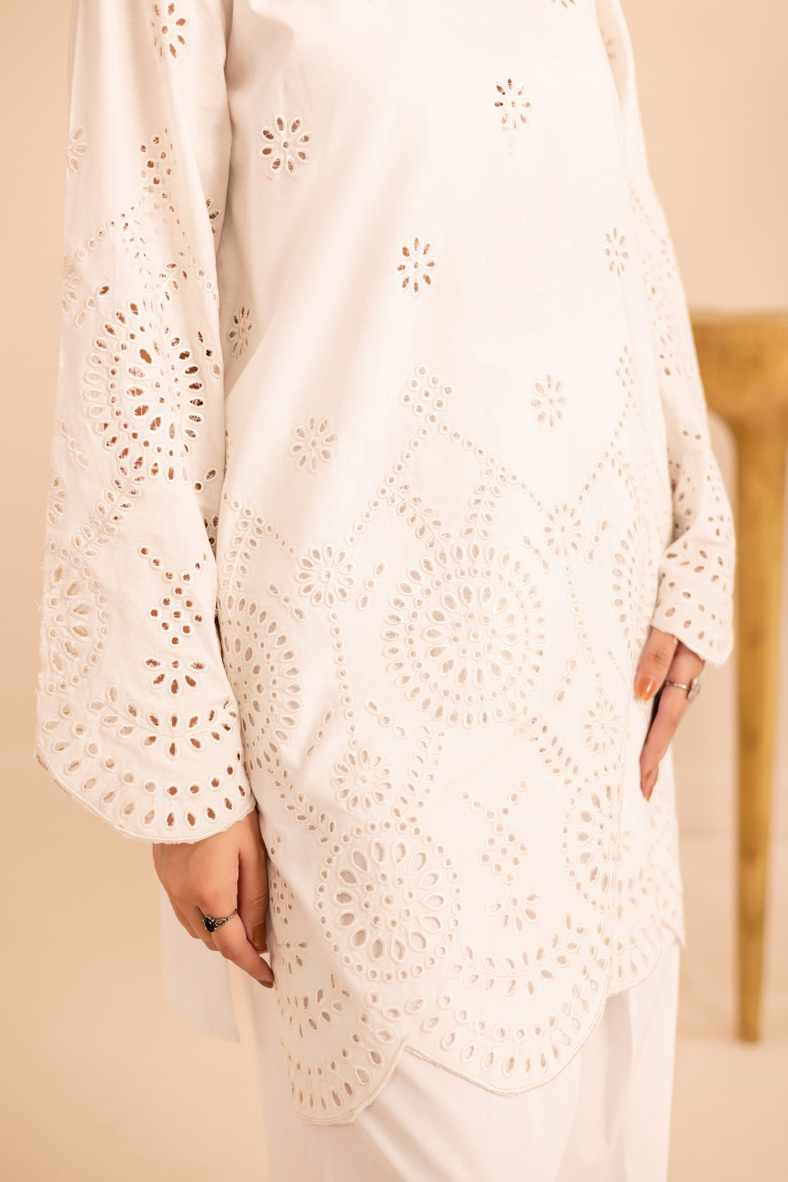 Schiffli Embroidered Co-Ord - 1167-WHT