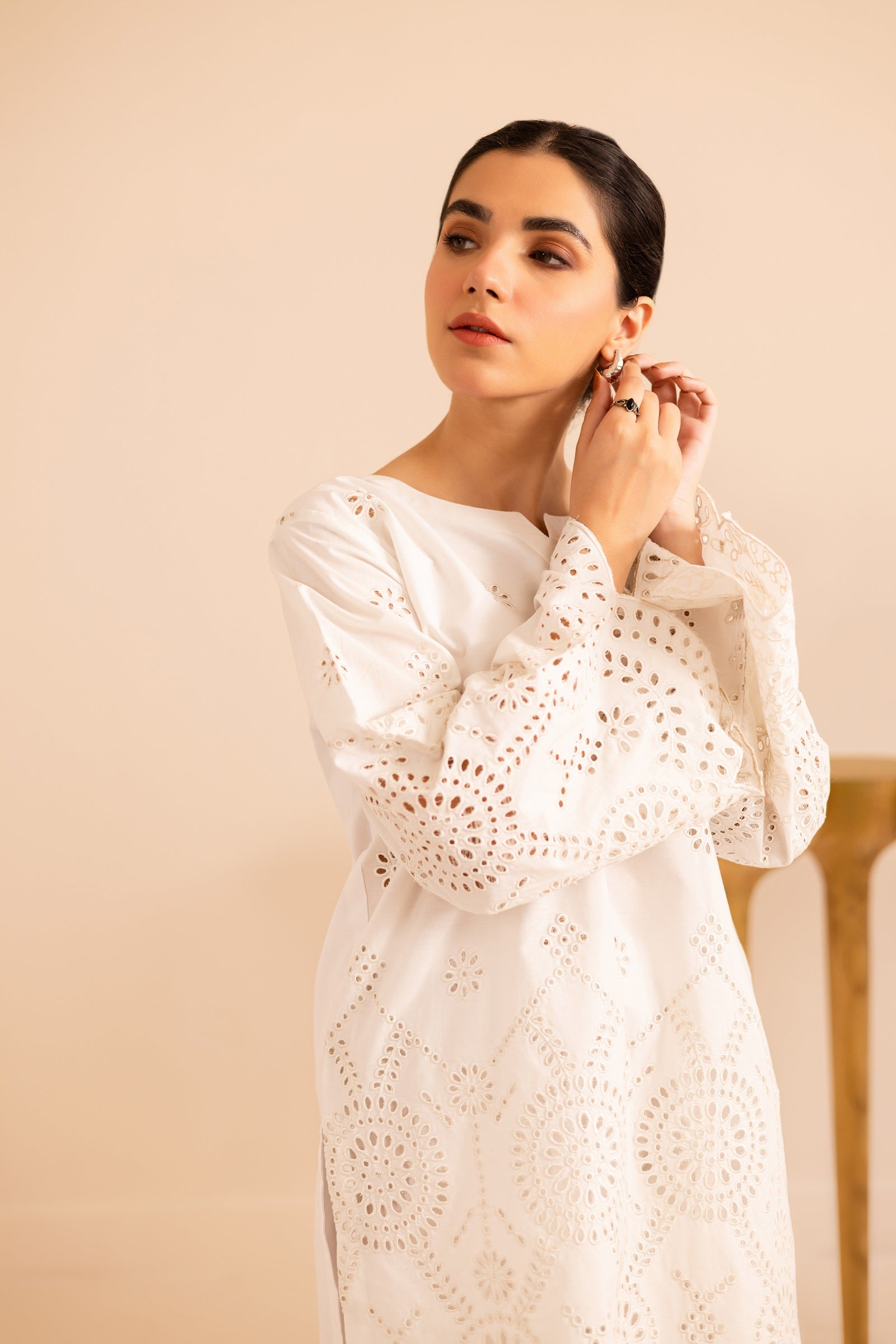 Schiffli Embroidered Co-Ord - 1167-WHT