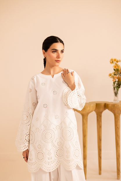 Schiffli Embroidered Co-Ord - 1167-WHT